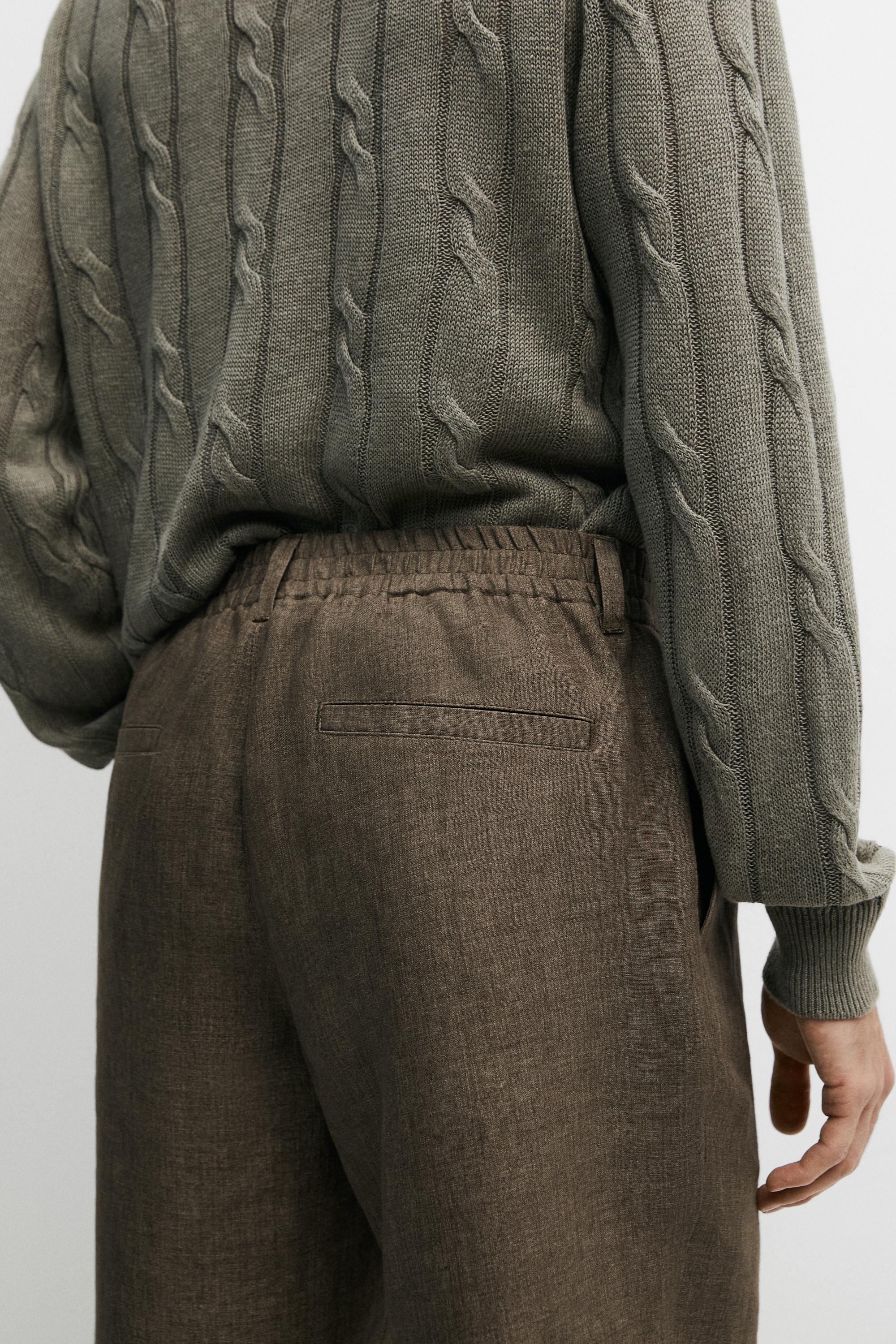 100% linen darted Bermuda shorts — Faded khaki
