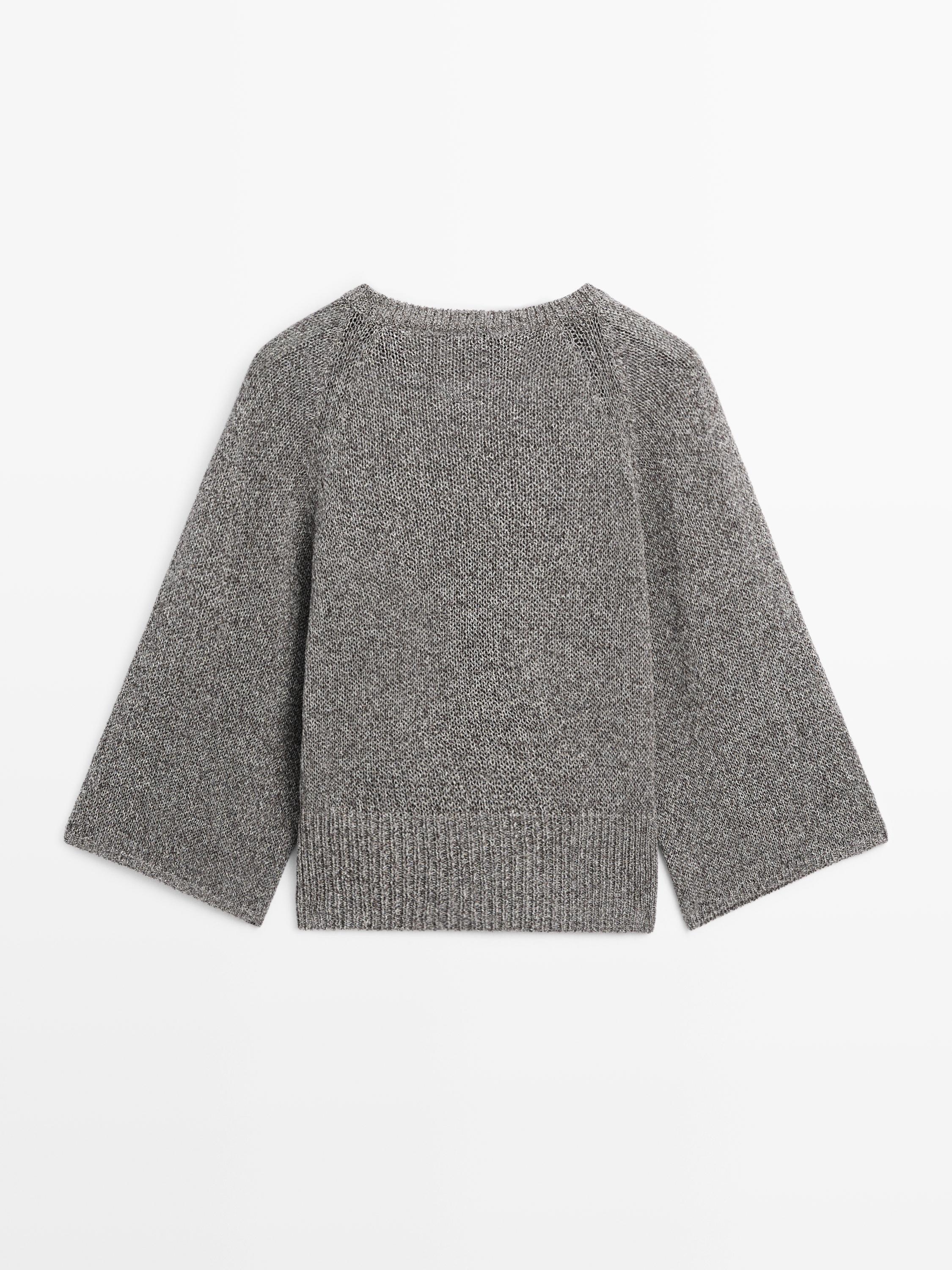Cotton blend heathered knit sweater — MEDIUM GREY