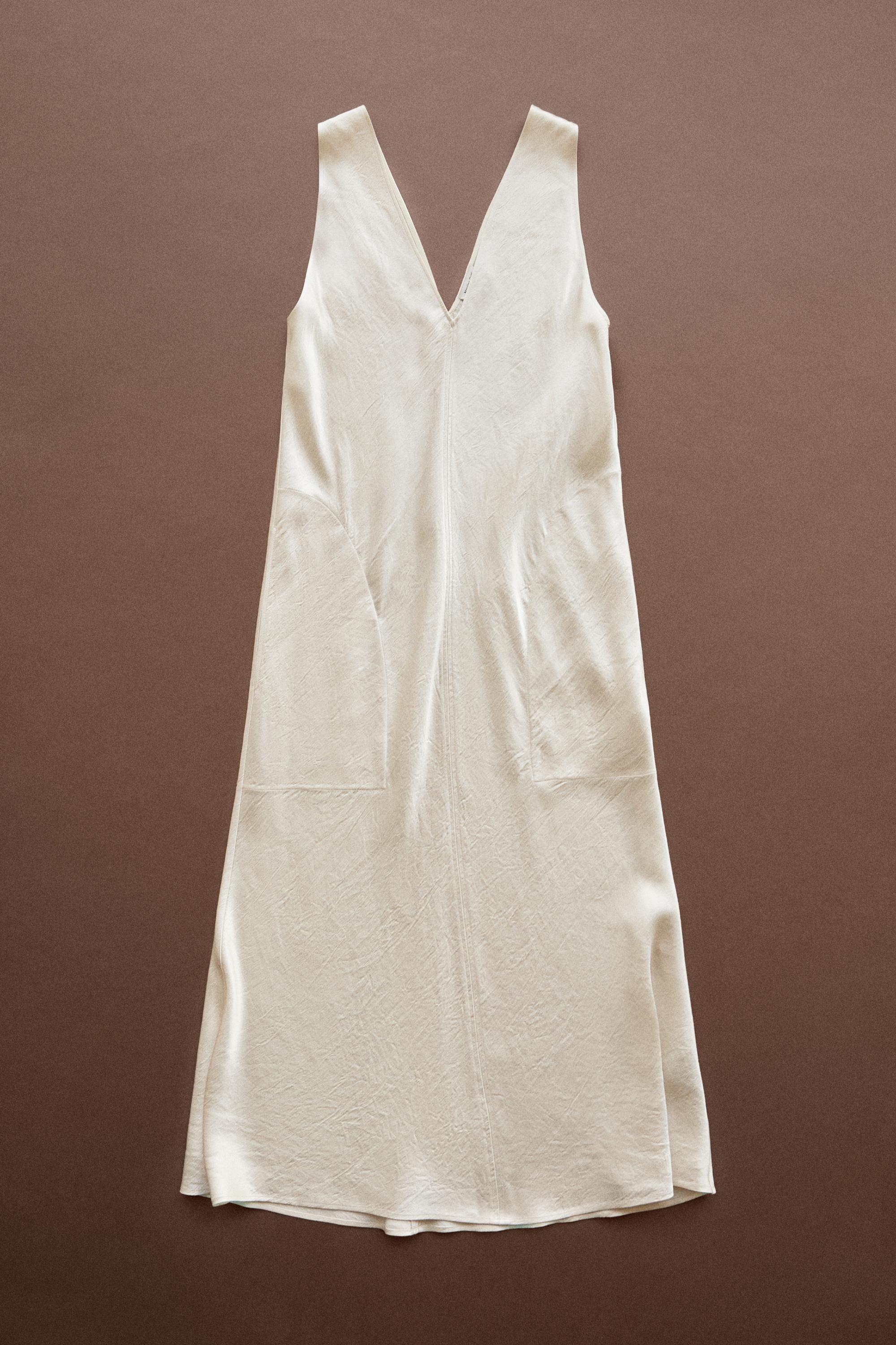Satin flowing midi dress - STUDIO — Beige