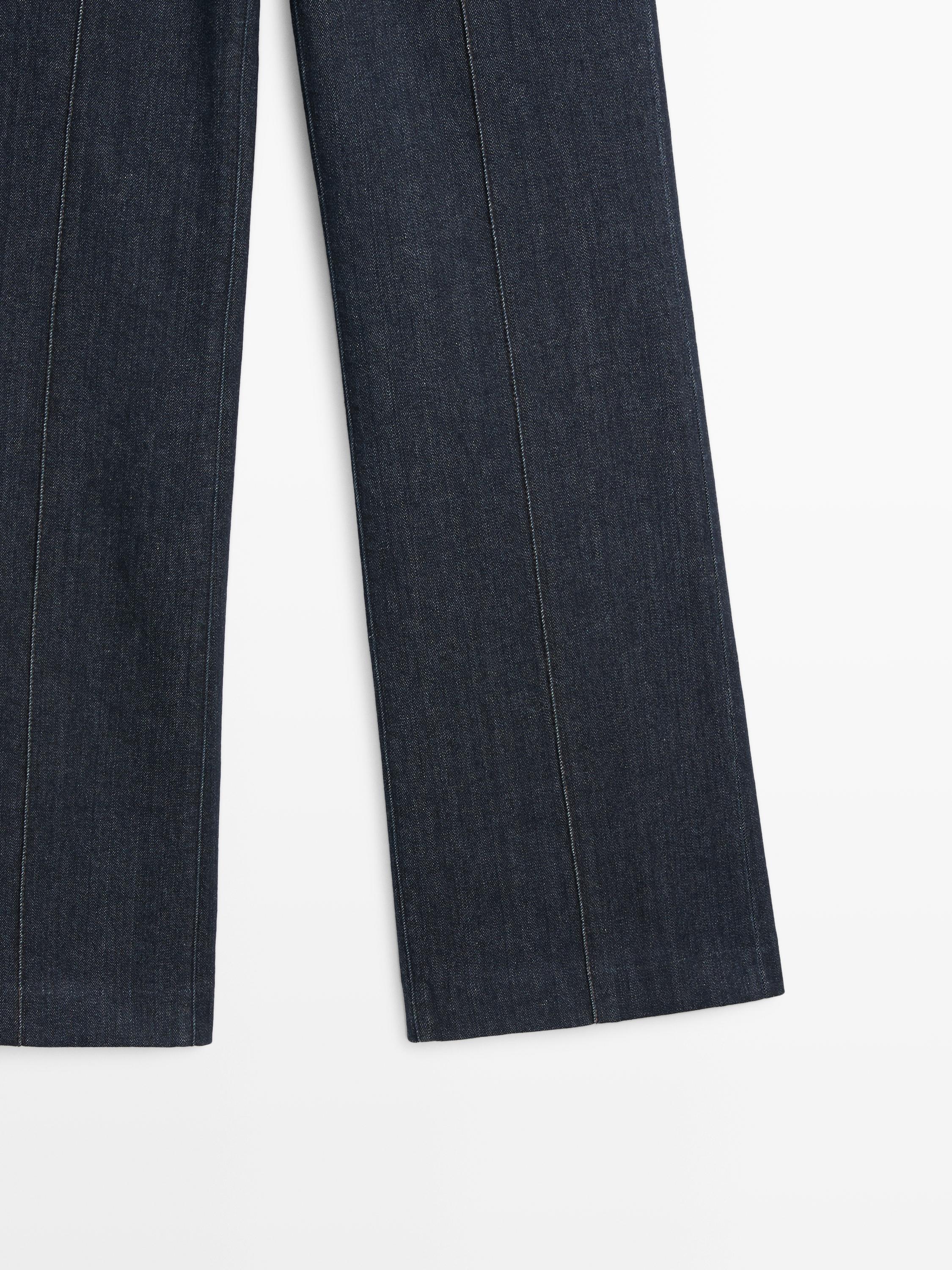 Flare fit high-waist jeans with pockets — DARK BLUE