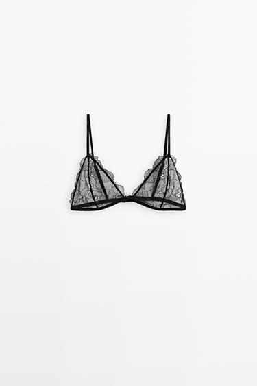 Scalloped lace triangle bra — BLACK 2