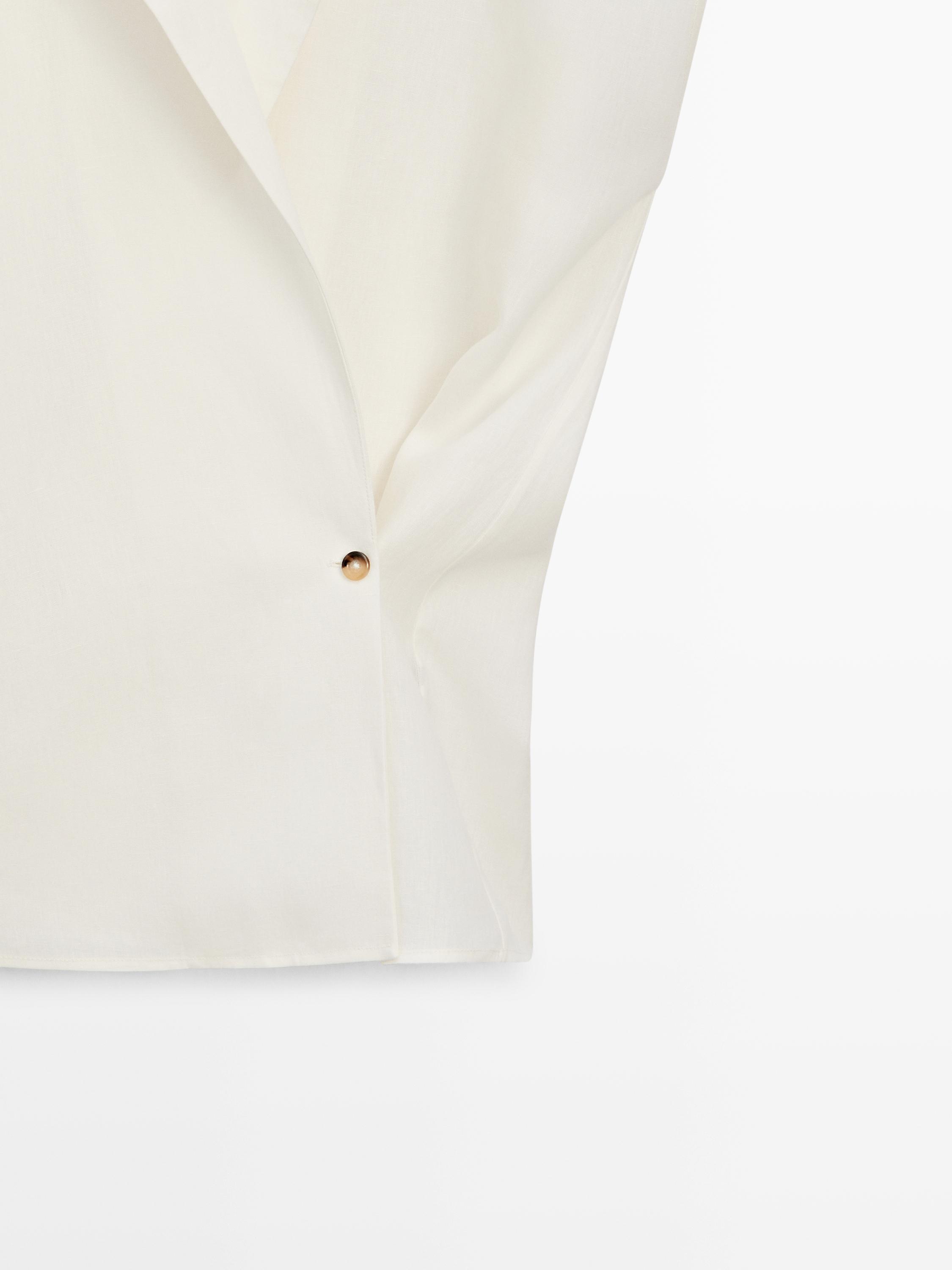 Linen double-breasted lapel vest — Off white