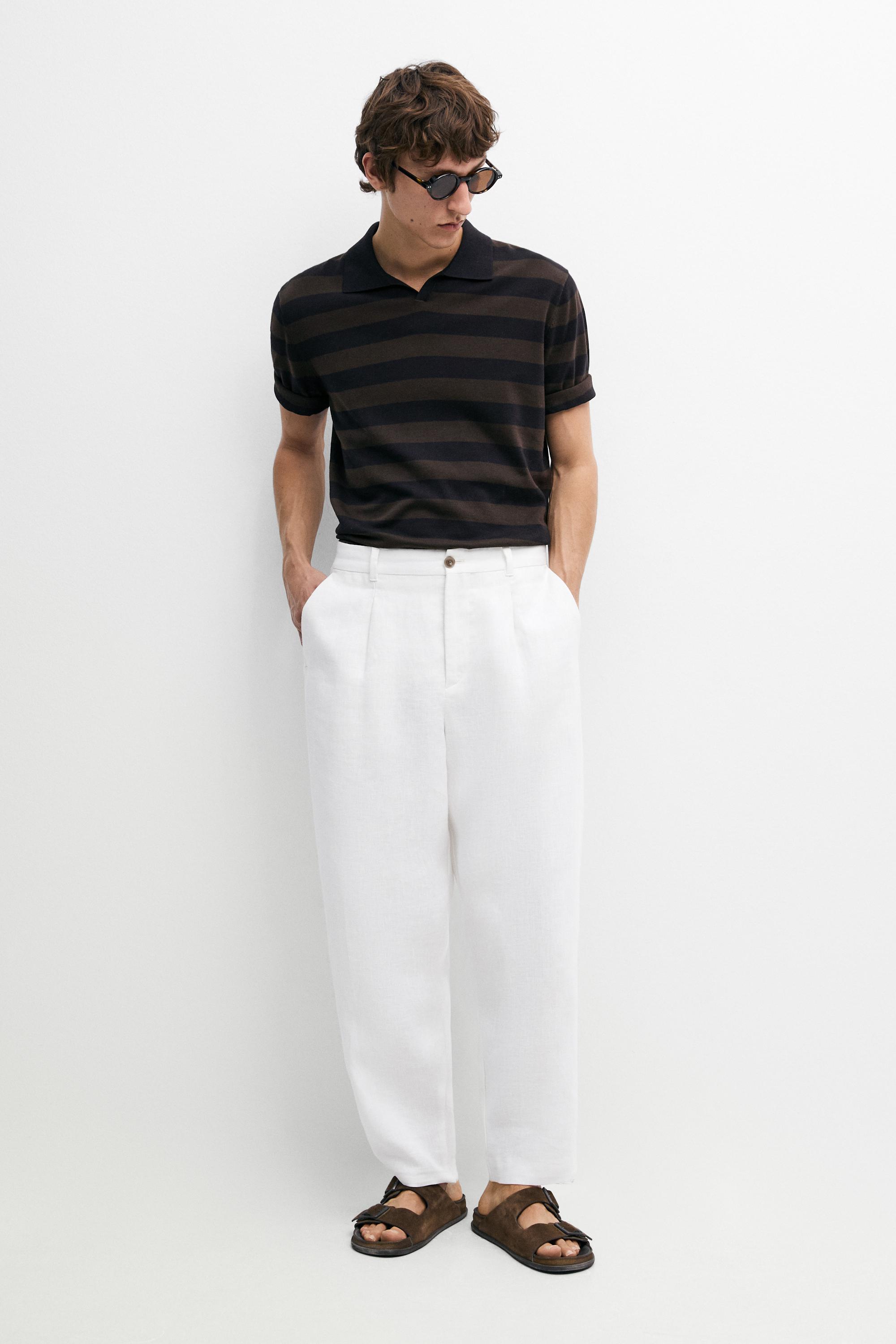 100% linen pants with dart detail — WHITE