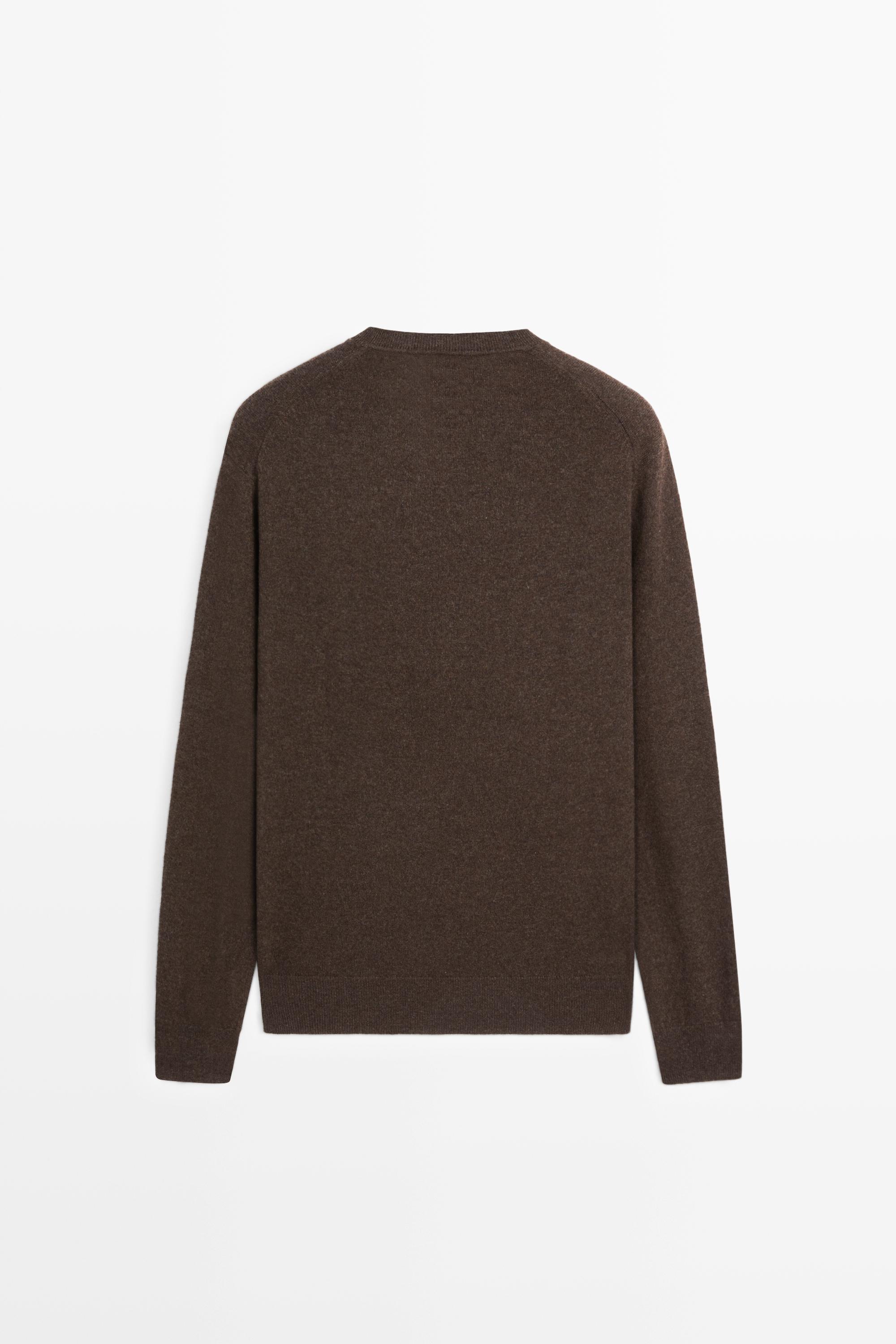 100% cashmere ribbed knit sweater — BROWN MARL
