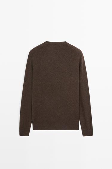 Knit 100% cashmere round neck sweater — BROWN MARL 6