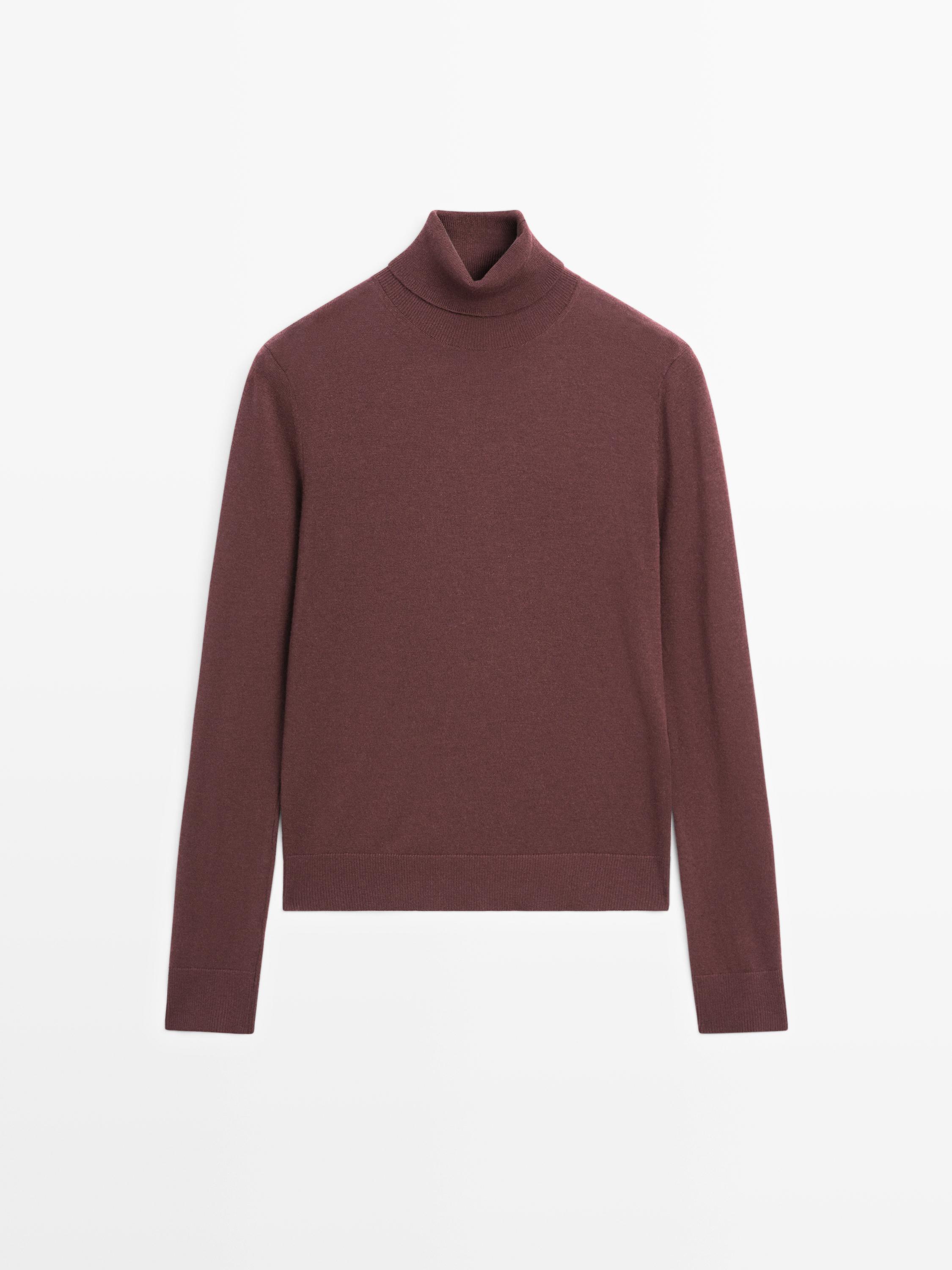 Wool blend high neck knit sweater