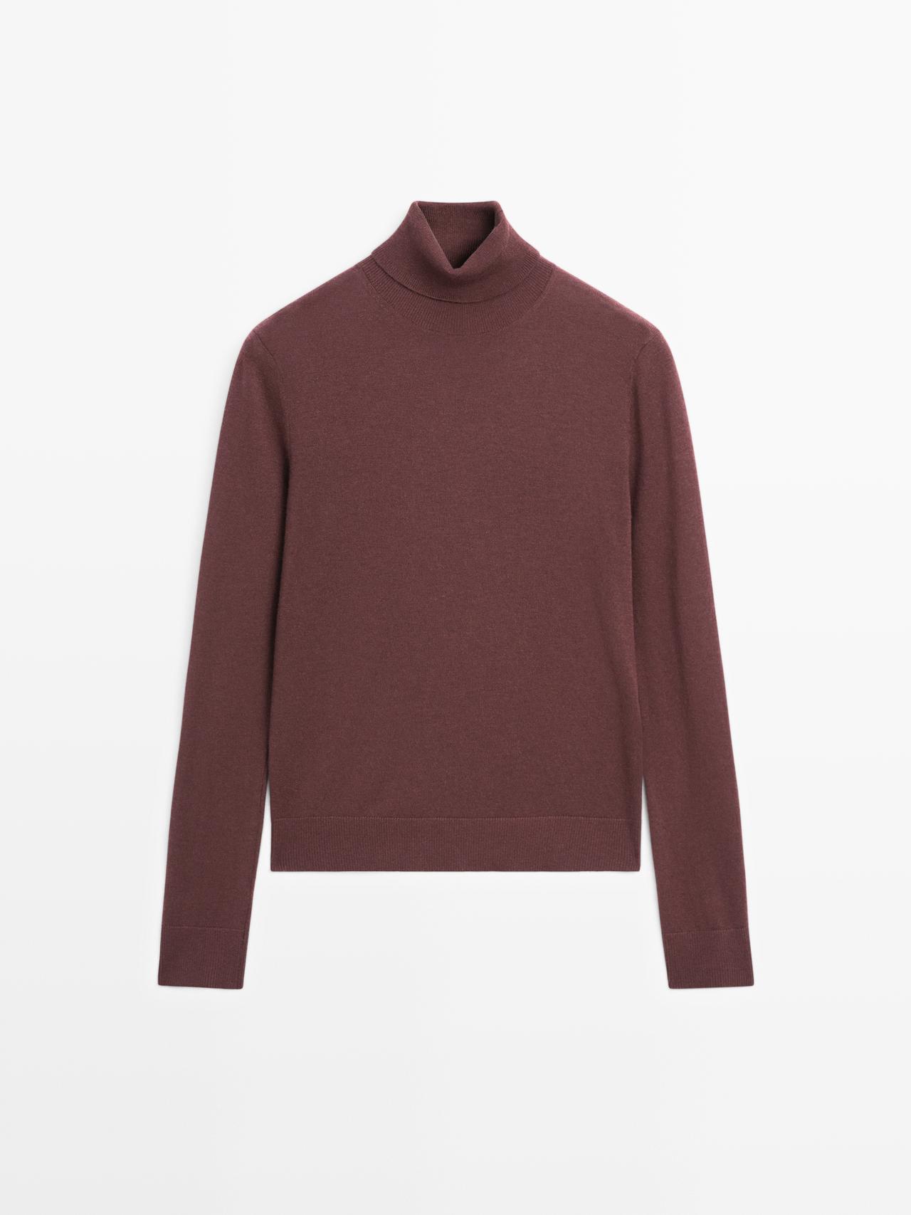 Massimo Dutti - Dames - Tricot Trui Van Wolmix Met Opstaande Kraag - Granaat - M