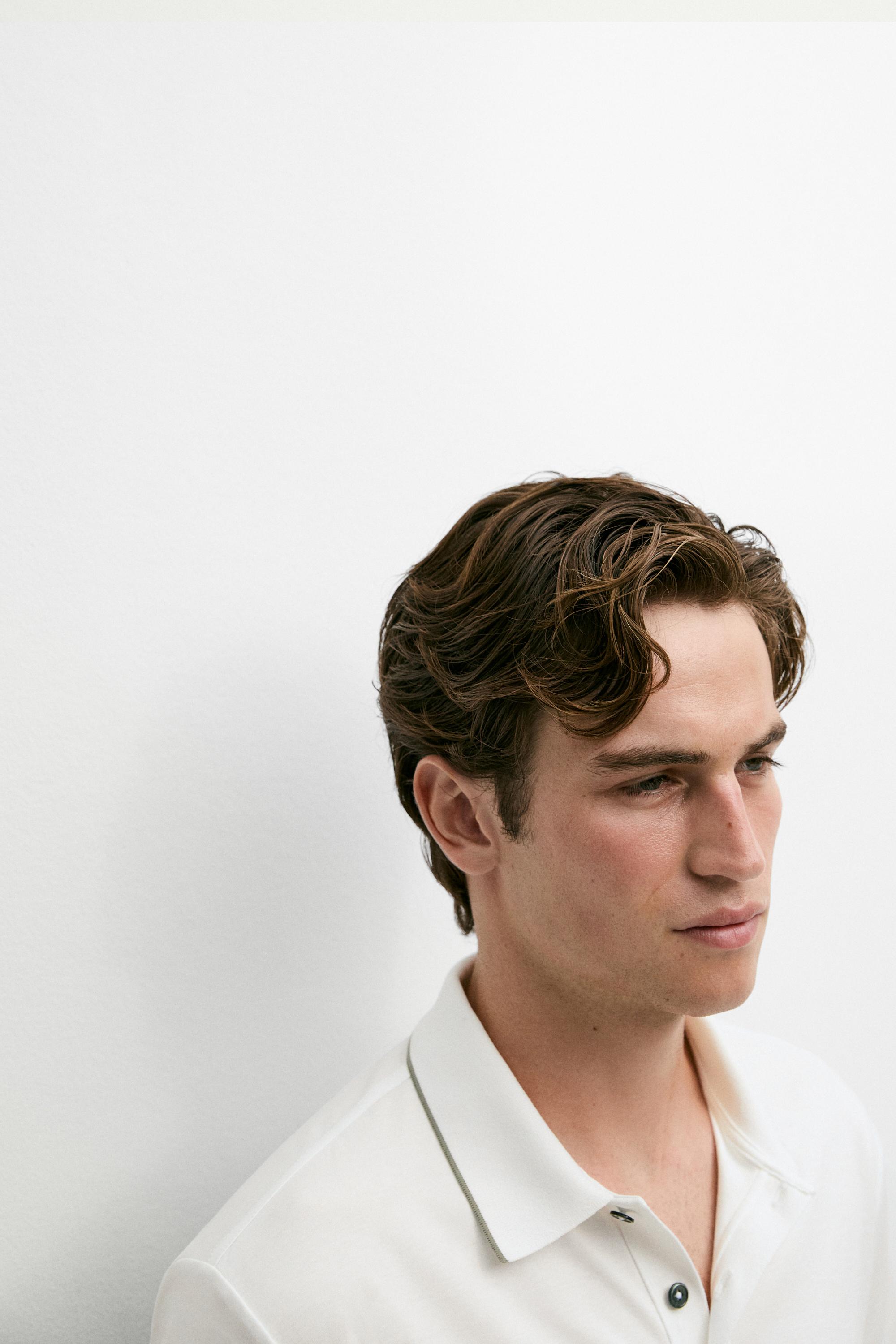 Short sleeve polo shirt with contrast detail — CREAM