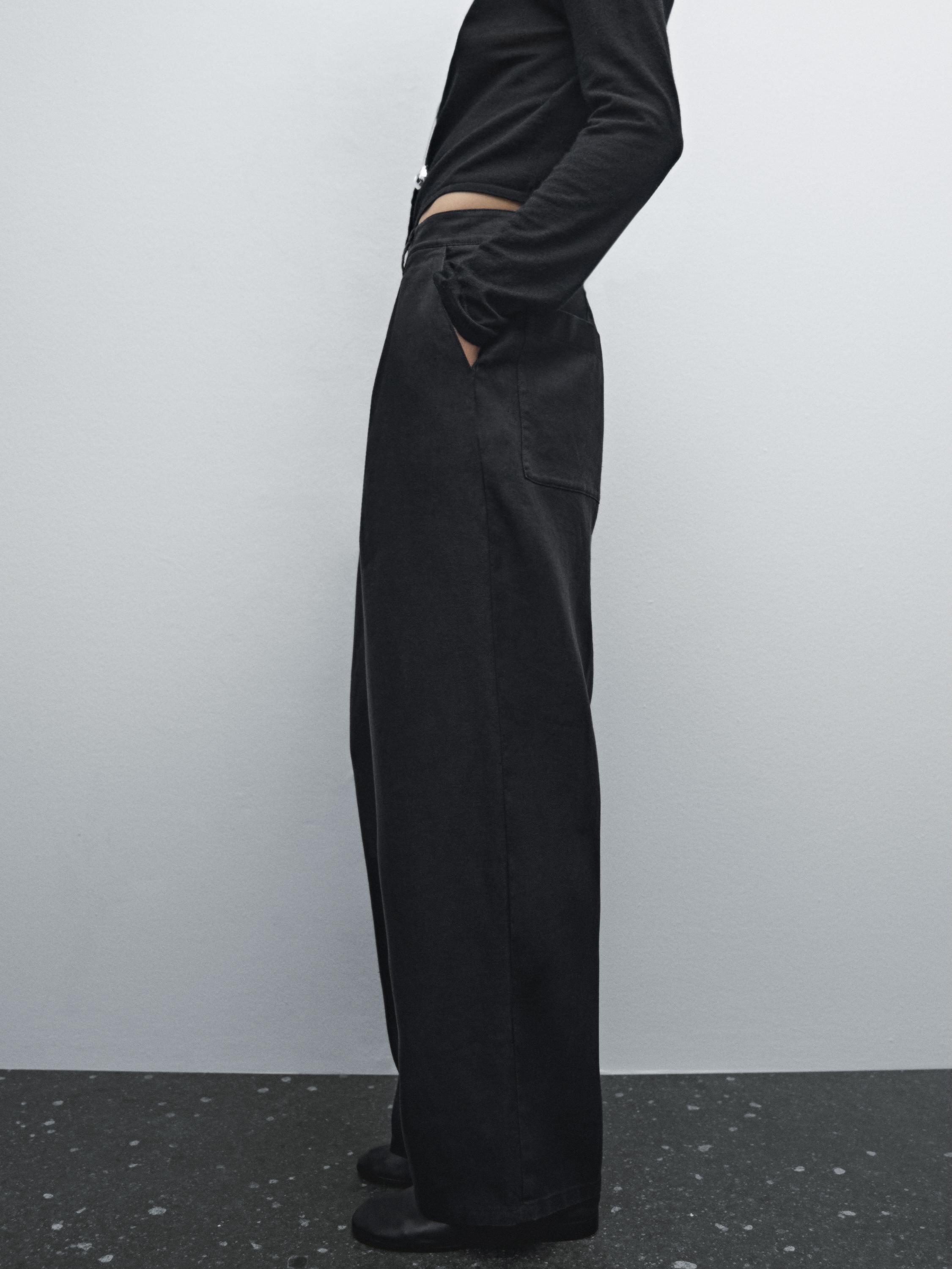 Pantalón tiro medio wide 100% lino