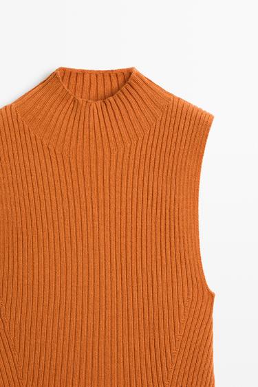 Ribbed turtleneck knit top — BURNT ORANGE 4