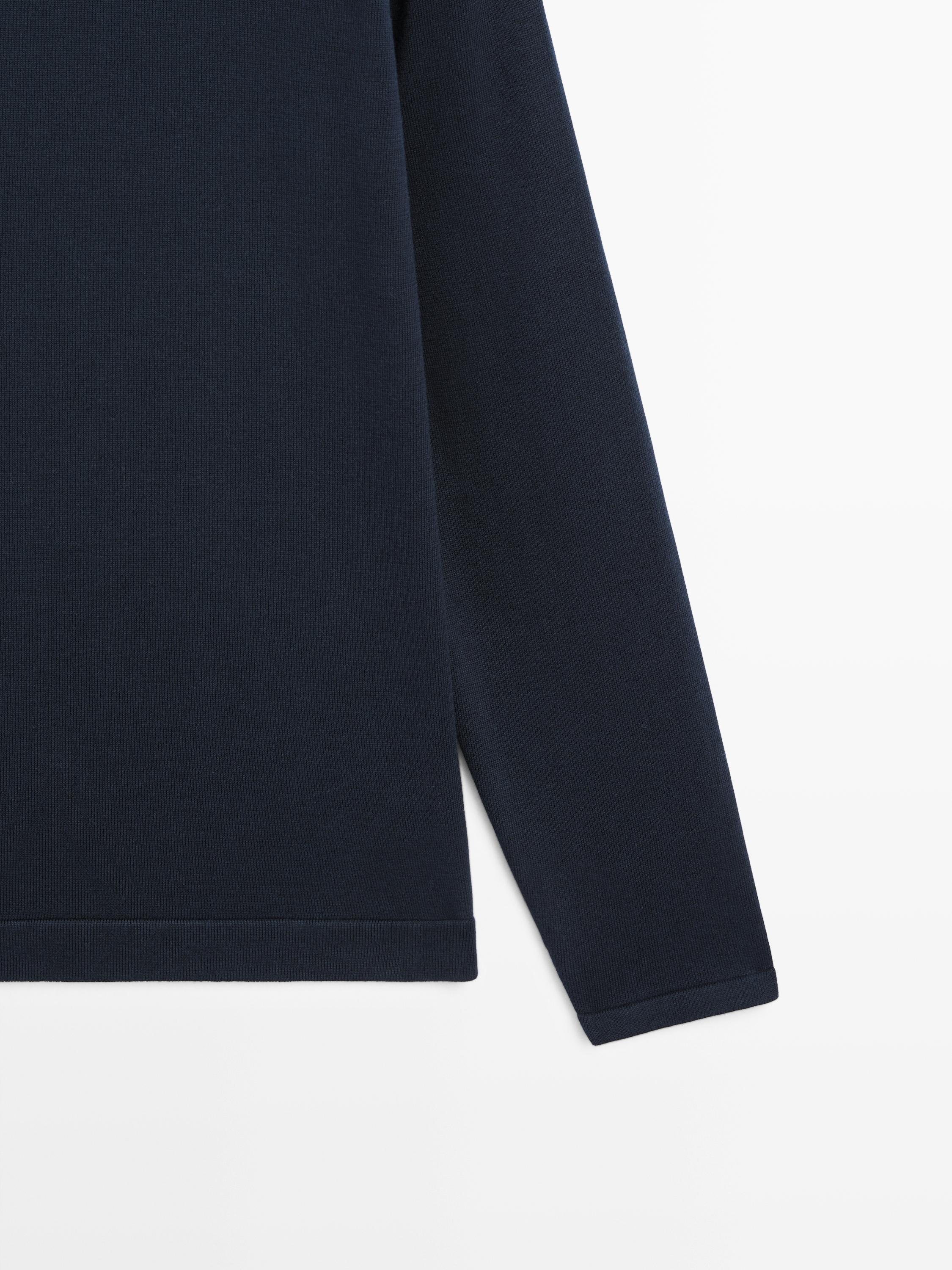 Knit 100% cotton crew neck sweater — NAVY BLUE