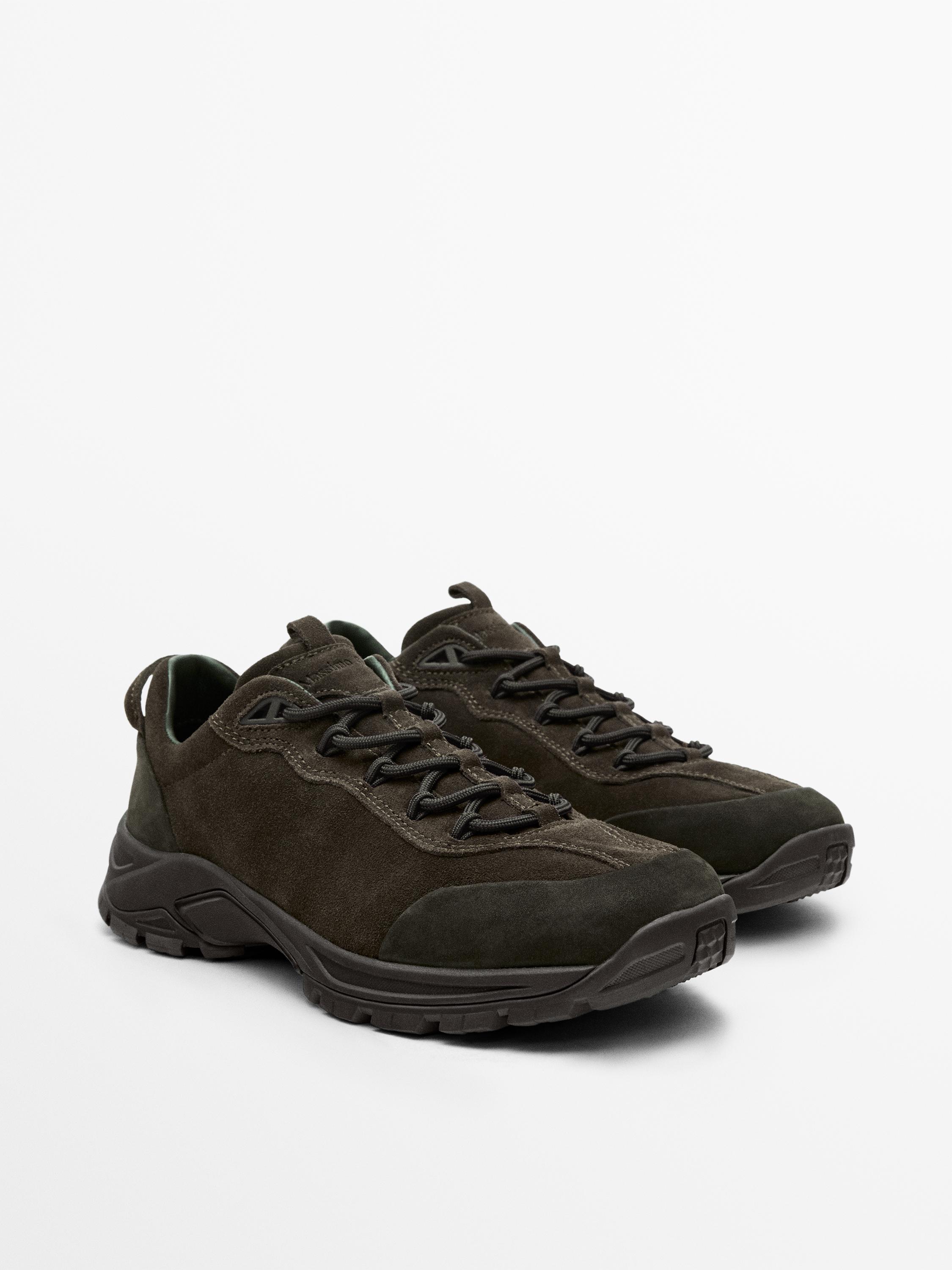 Technical trainers with leather pieces — BROWN