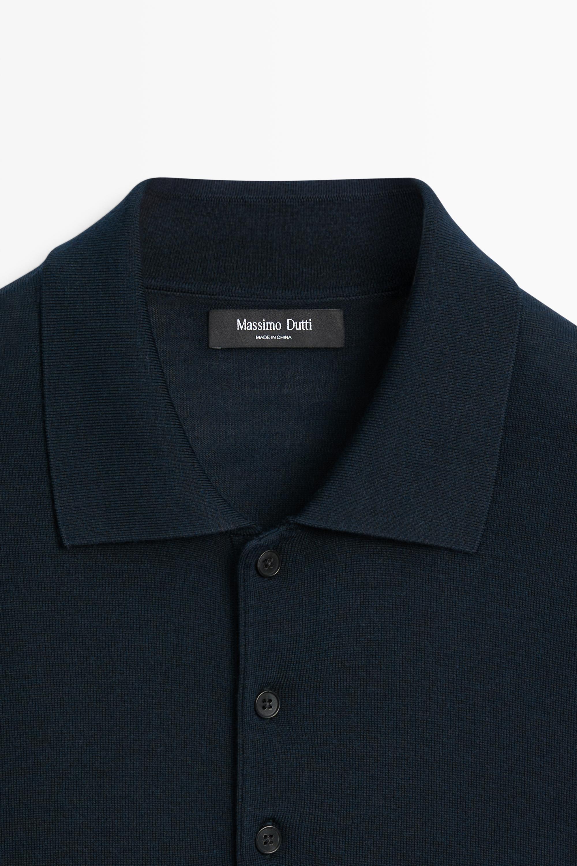 Wool blend knit polo shirt — NAVY BLUE
