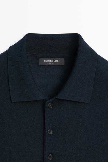 Wool blend knit polo shirt — NAVY BLUE 9