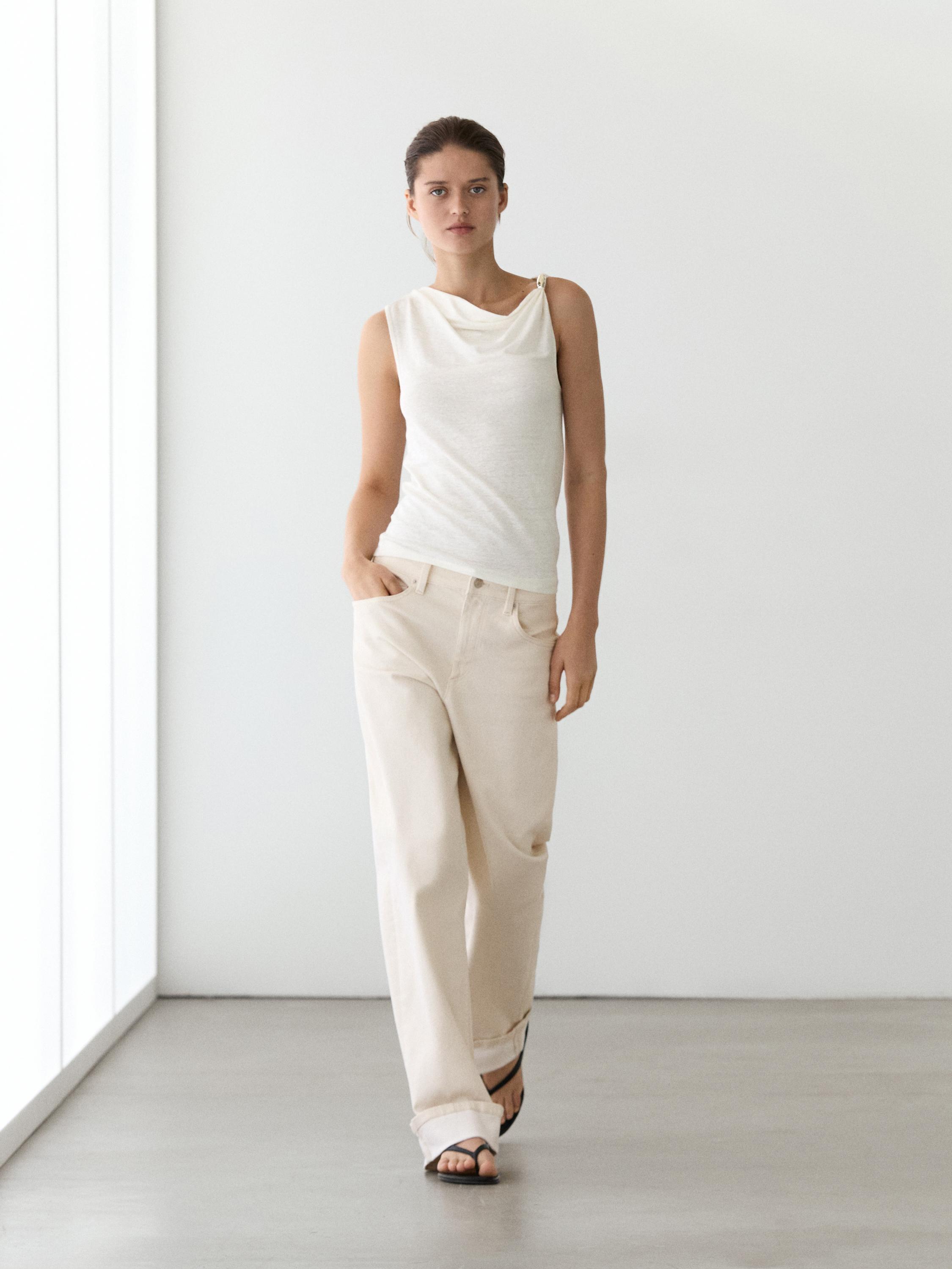 Cowl neck top with rhinestone detail