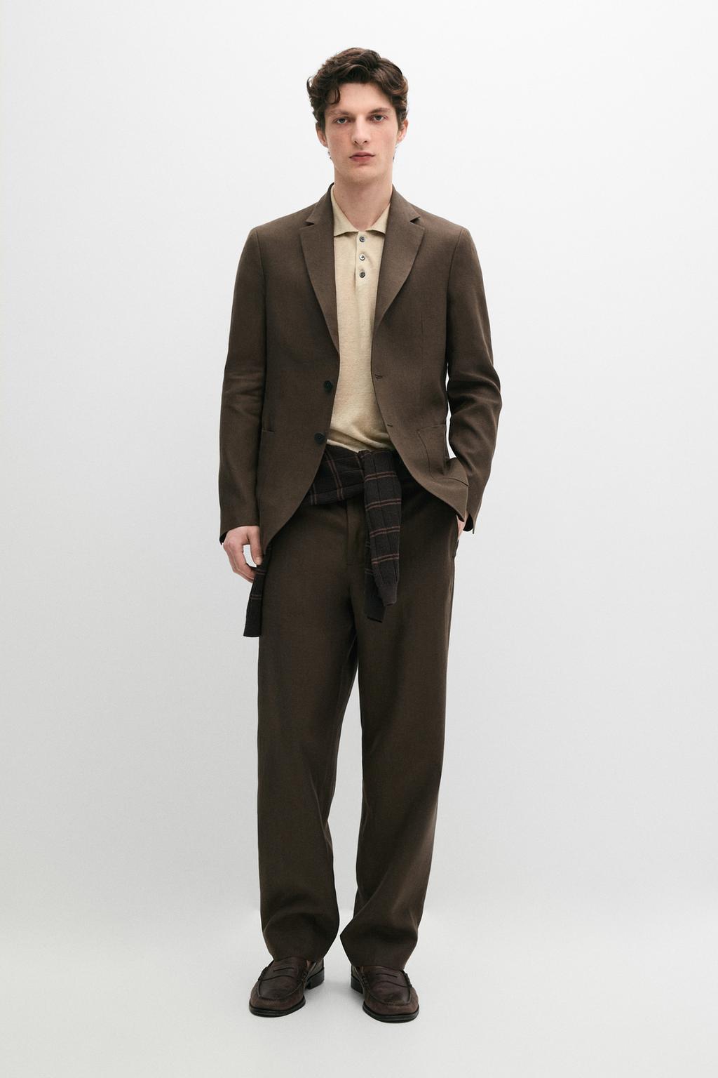 Linen suit pants · Brown · Suit | Massimo Dutti