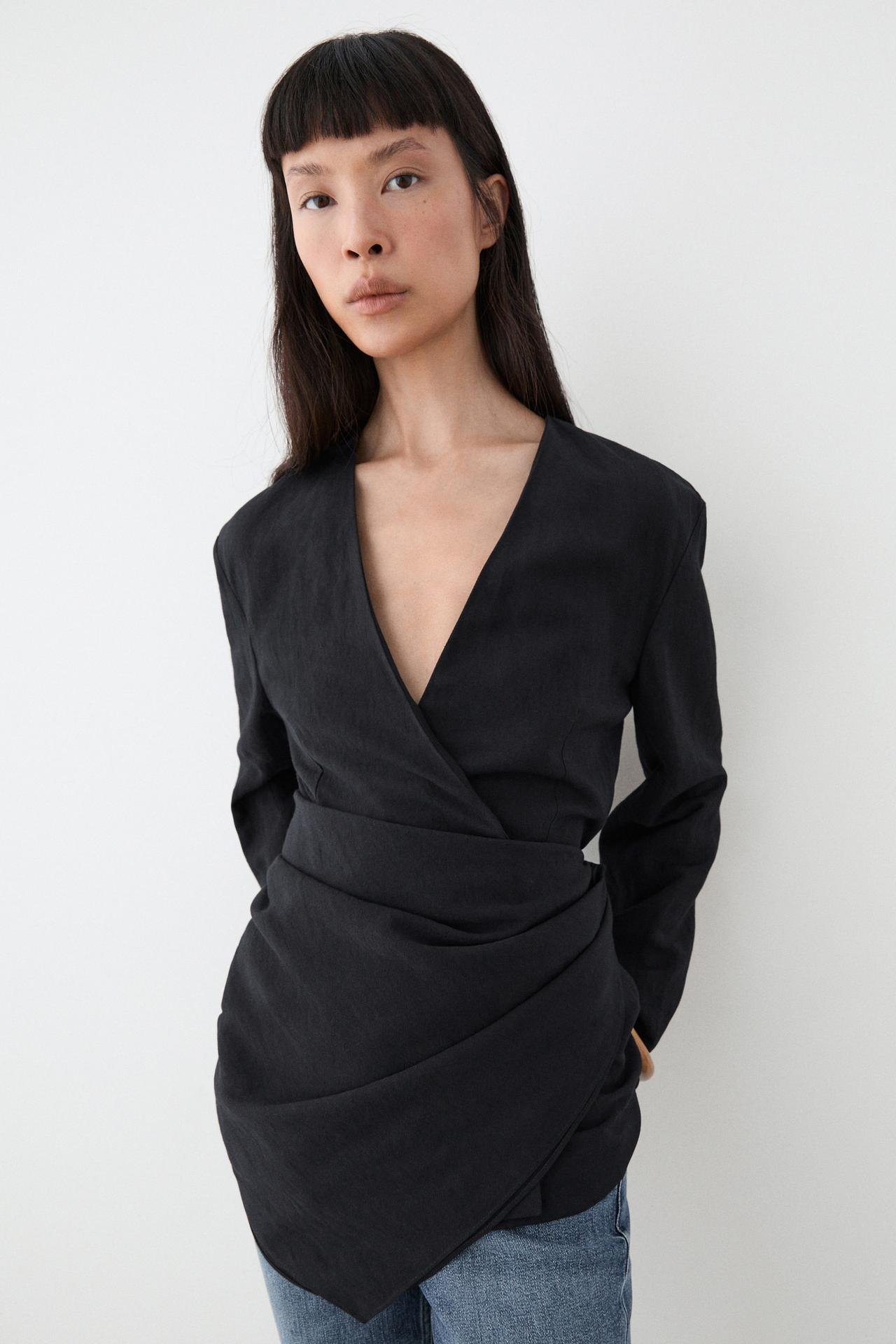 Lightweight wrap blouse with sash detail — DEEP BLUE
