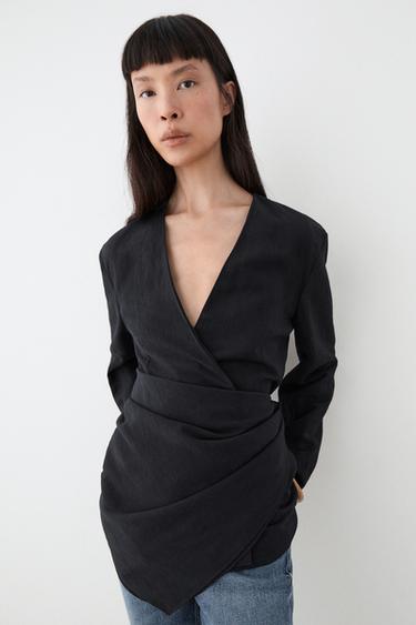 Lightweight wrap blouse with sash detail — DEEP BLUE 3