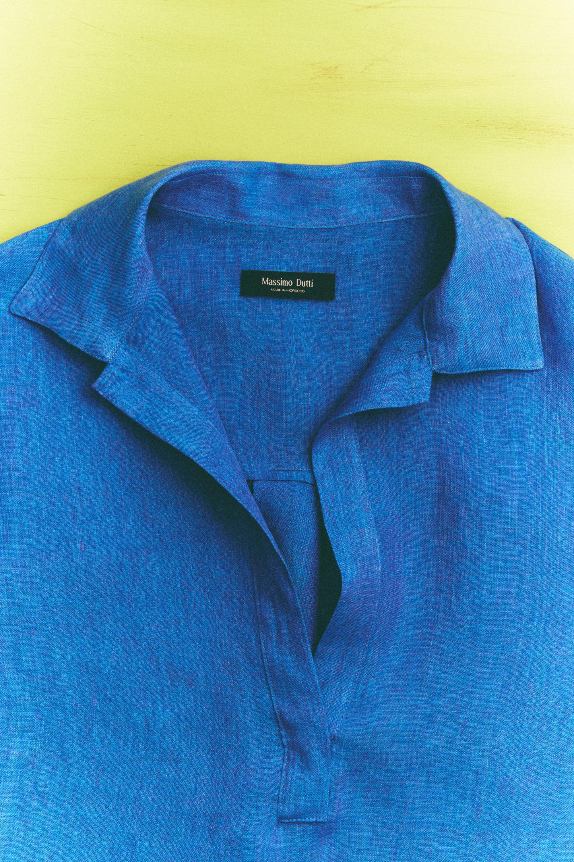 100% linen flowing blouse — BLUE