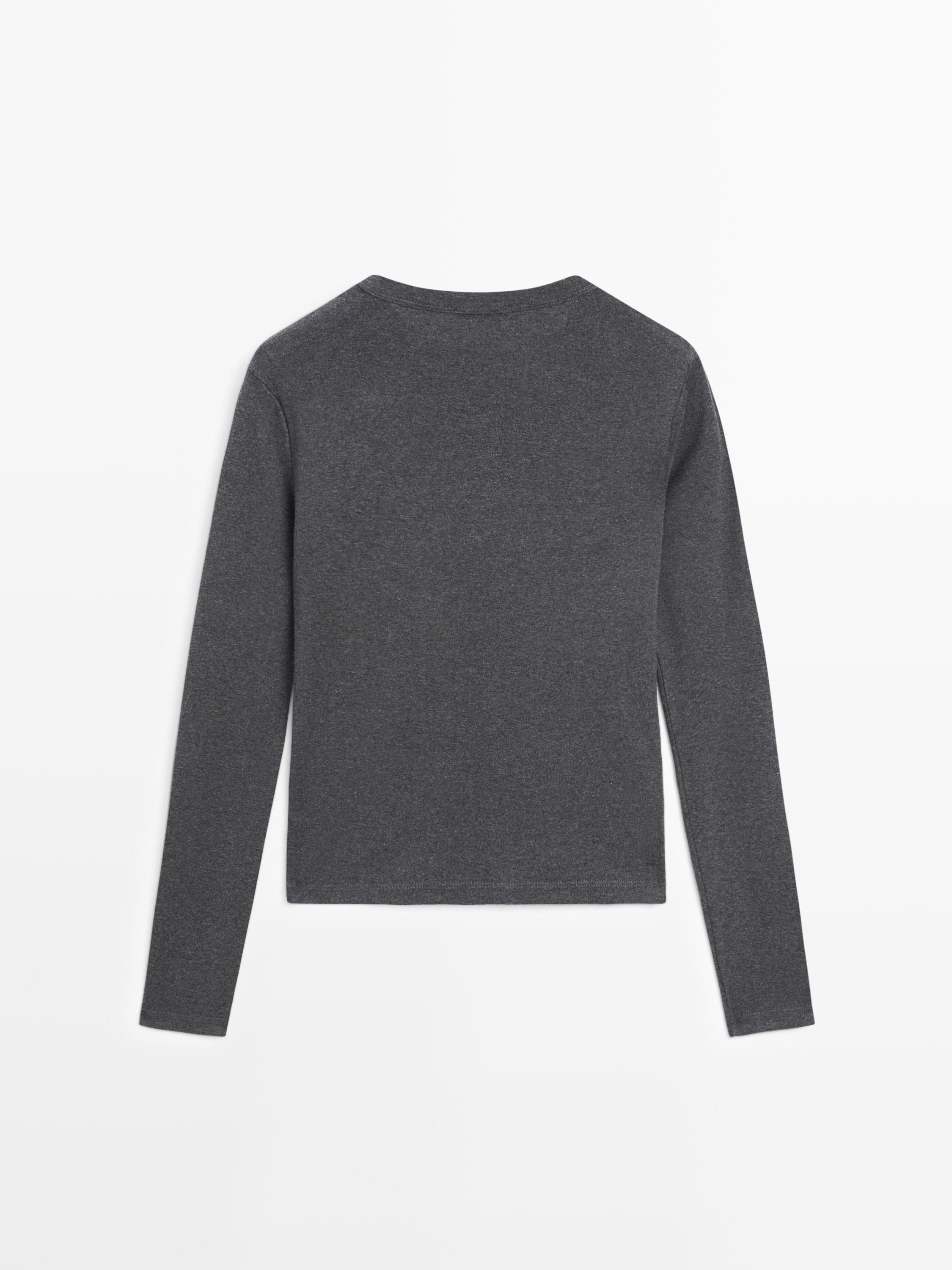Ribbed long sleeve melange T-shirt — ANTHRACITE GREY