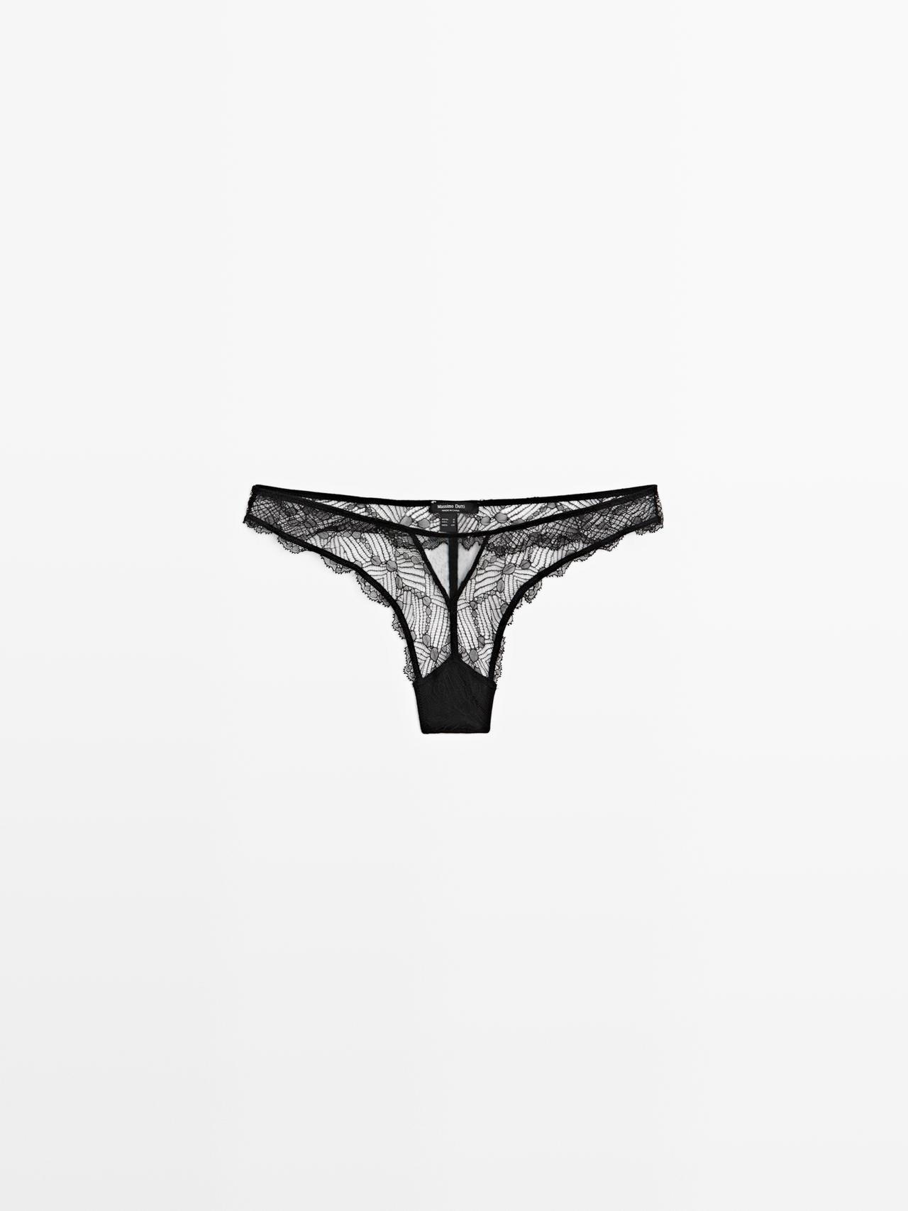 String Dentelle Et Mesh - Noir - M - Massimo Dutti - Femme