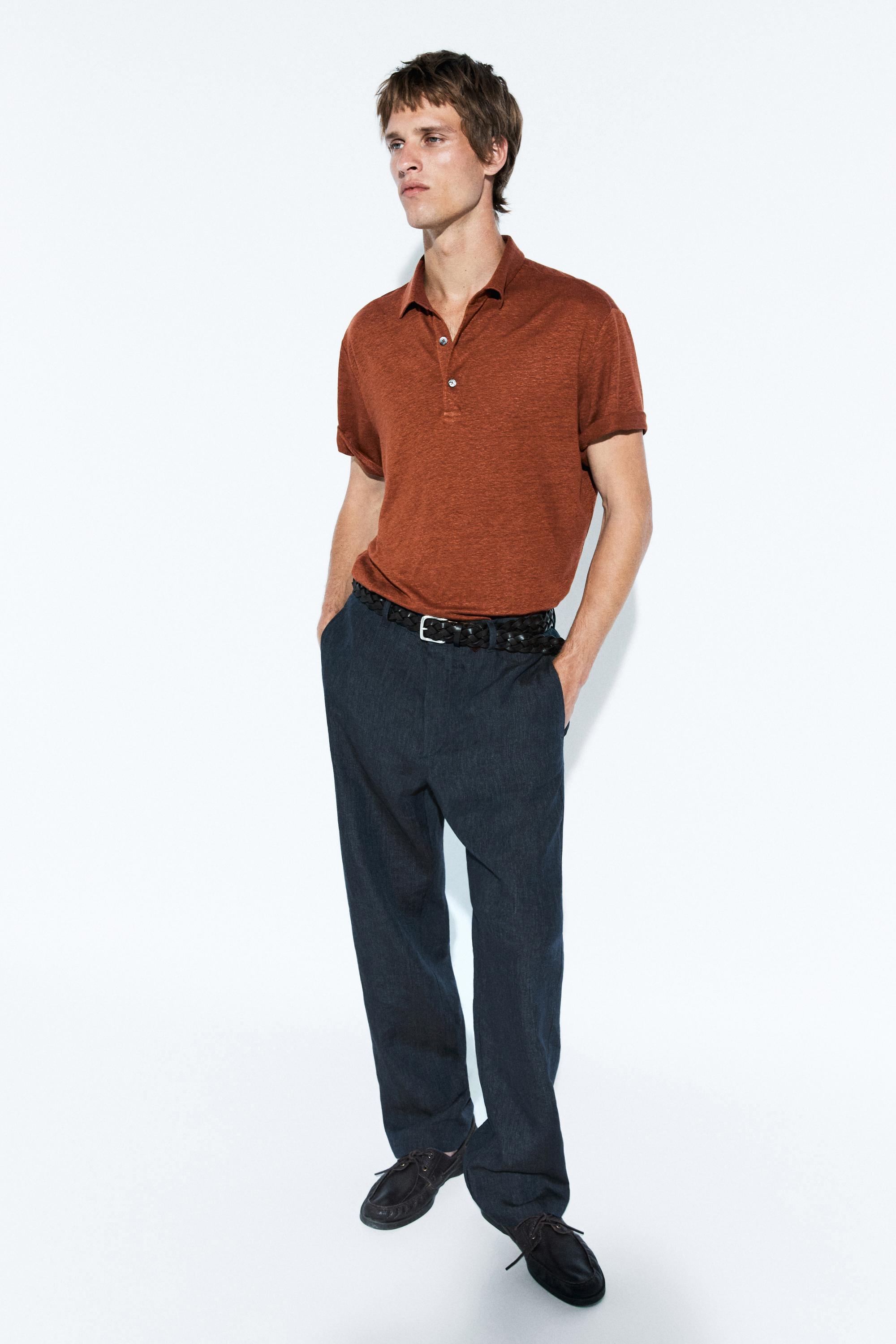 100% linen short sleeve polo shirt — Washed