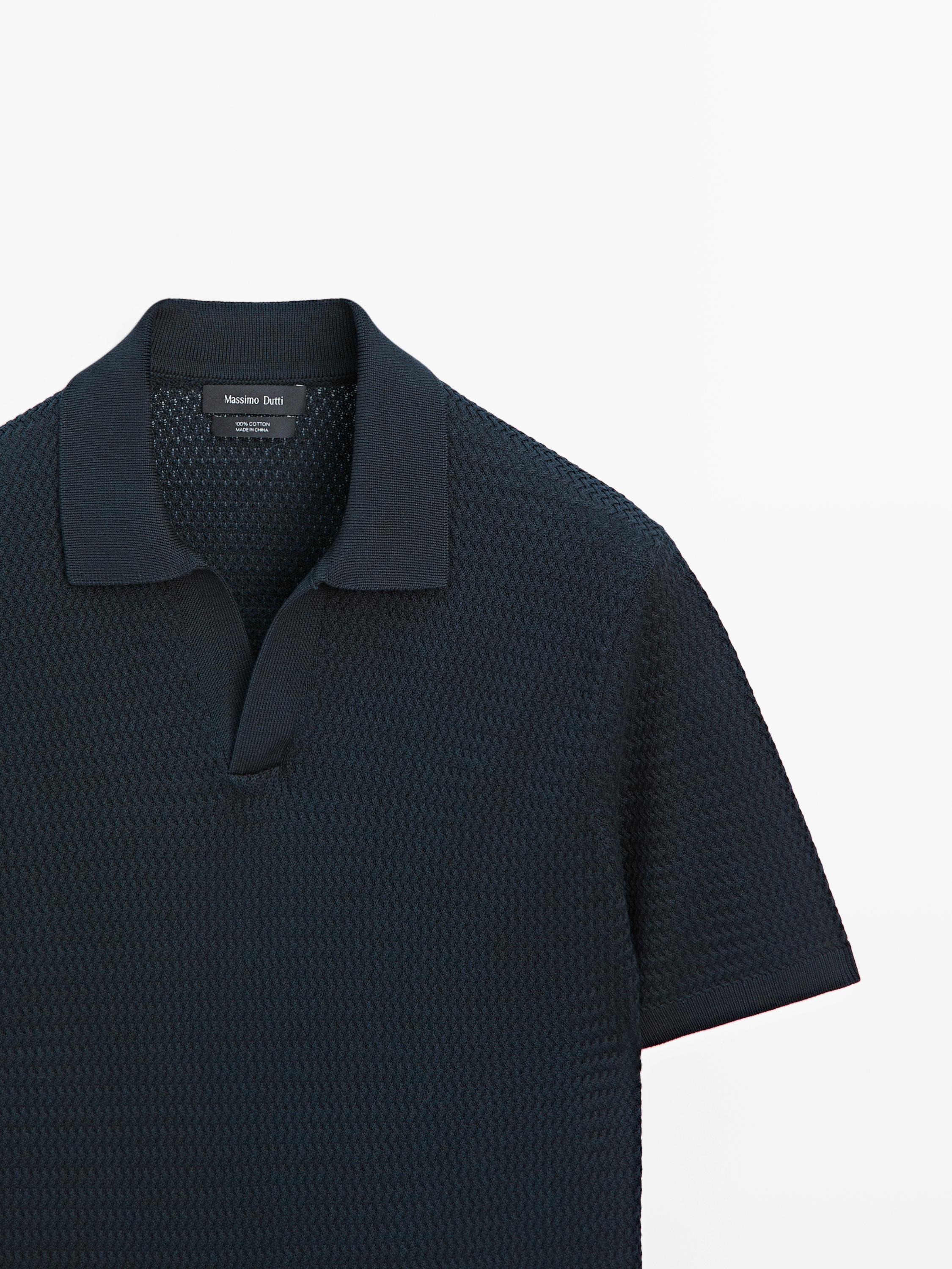 Short sleeve textured knit polo shirt