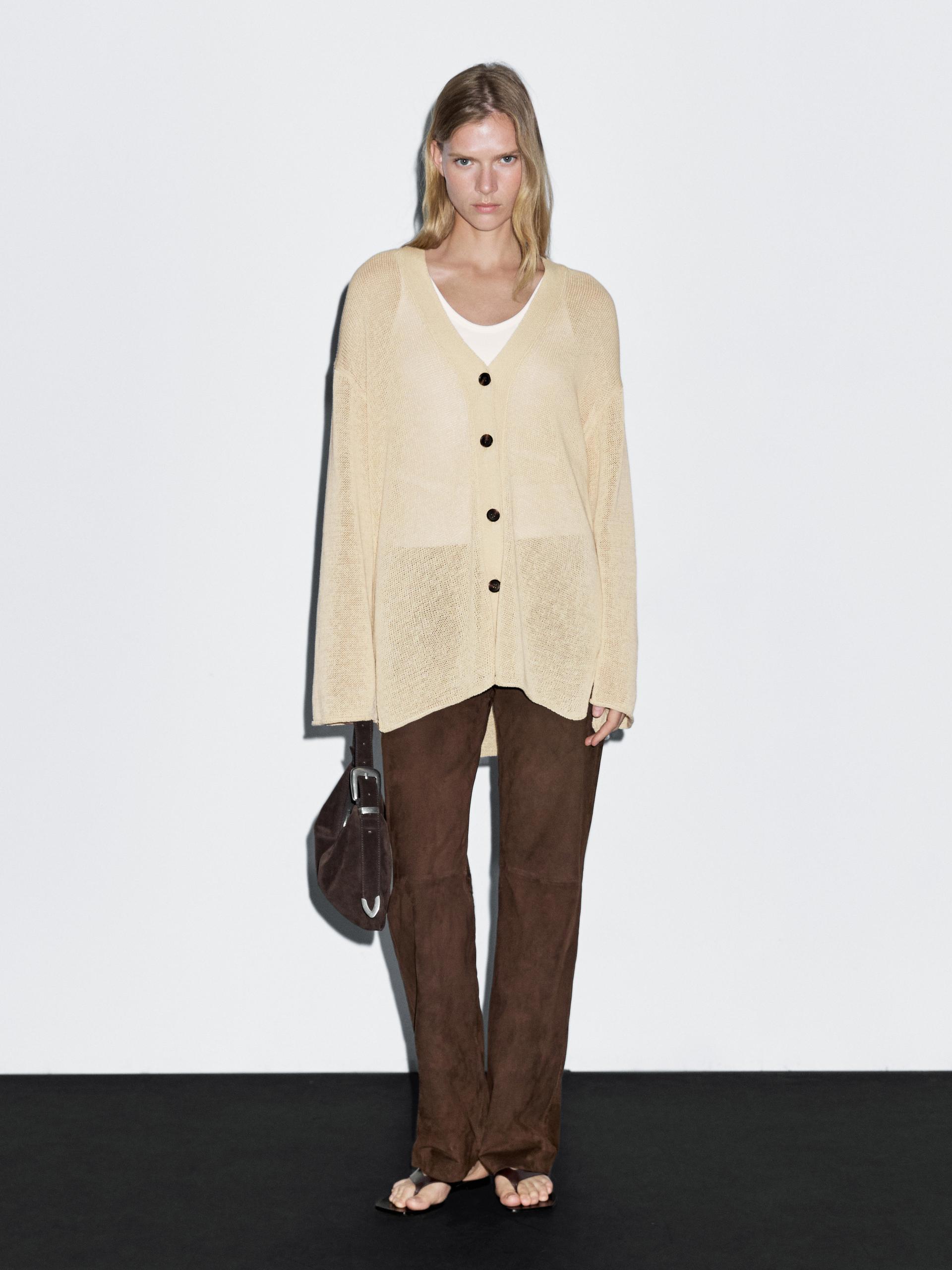 Cardigan Oversize En Maille Fine - Vanille - M - Massimo Dutti - Femme