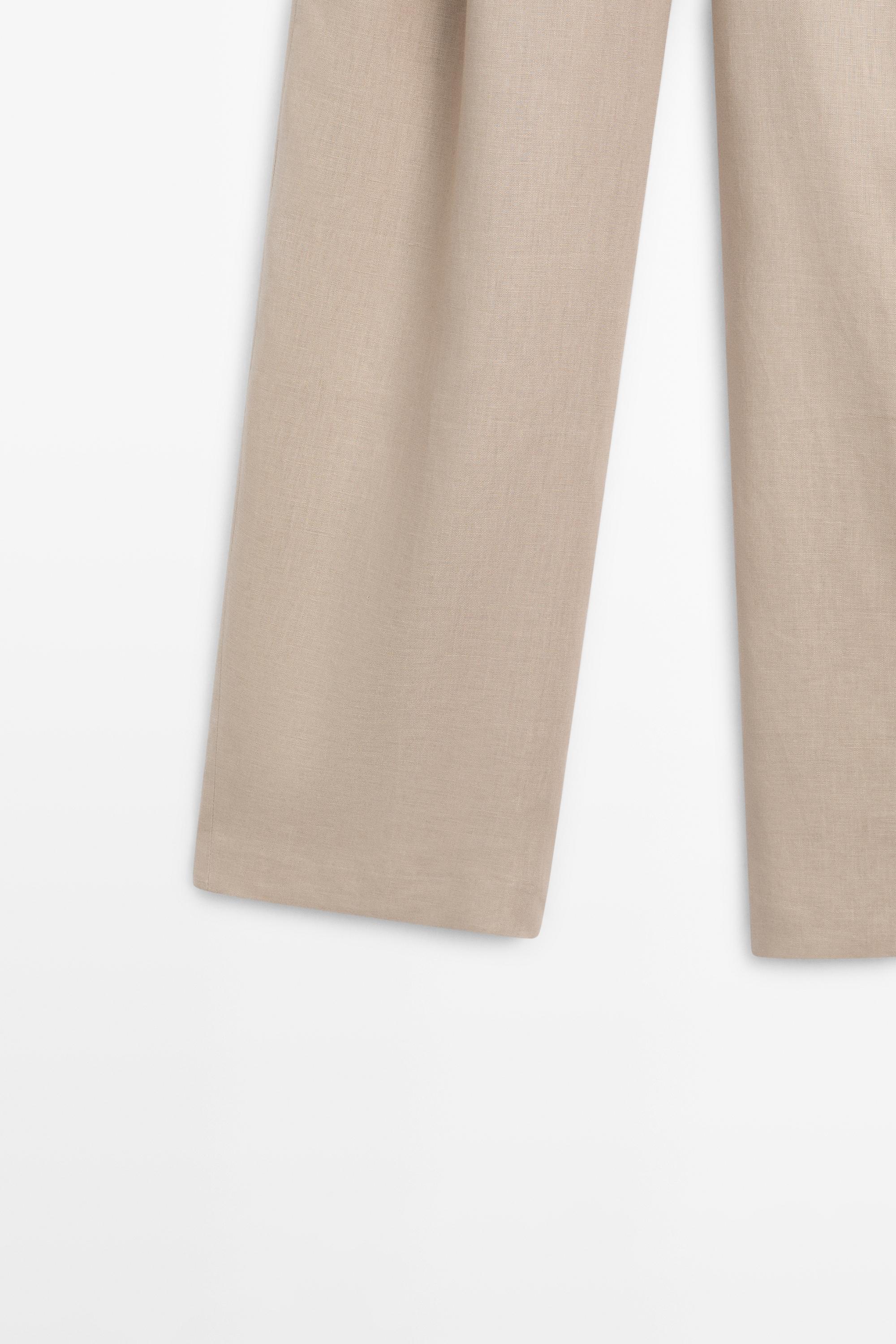 Wide-leg pleated linen trousers — STONE