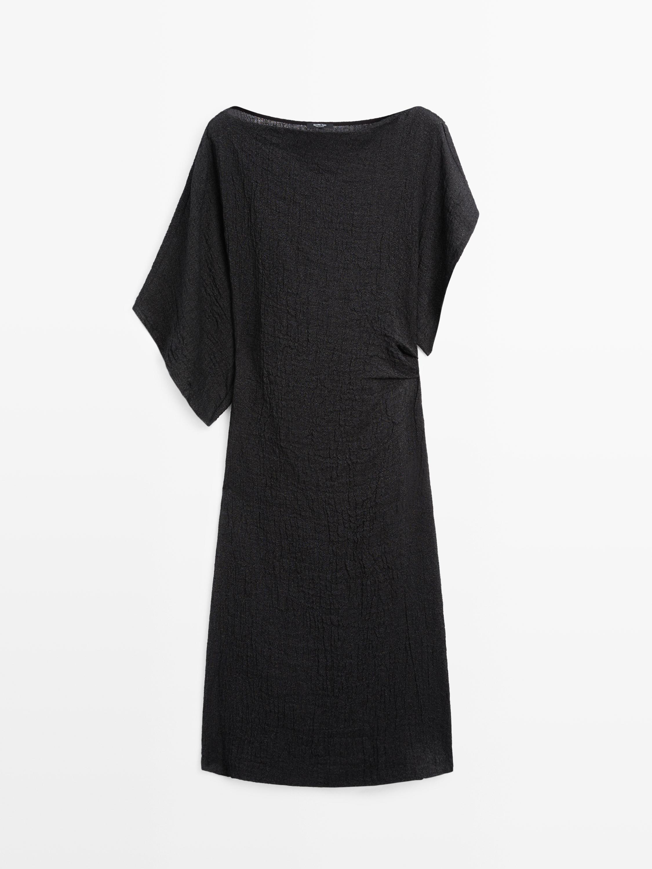 Linen Midi Dress With Asymmetric Sleeves - Black - M - Massimo Dutti - Women Linen Midi Dress With Asymmetric Sleeves - Black - M - Massimo Dutti - Women
