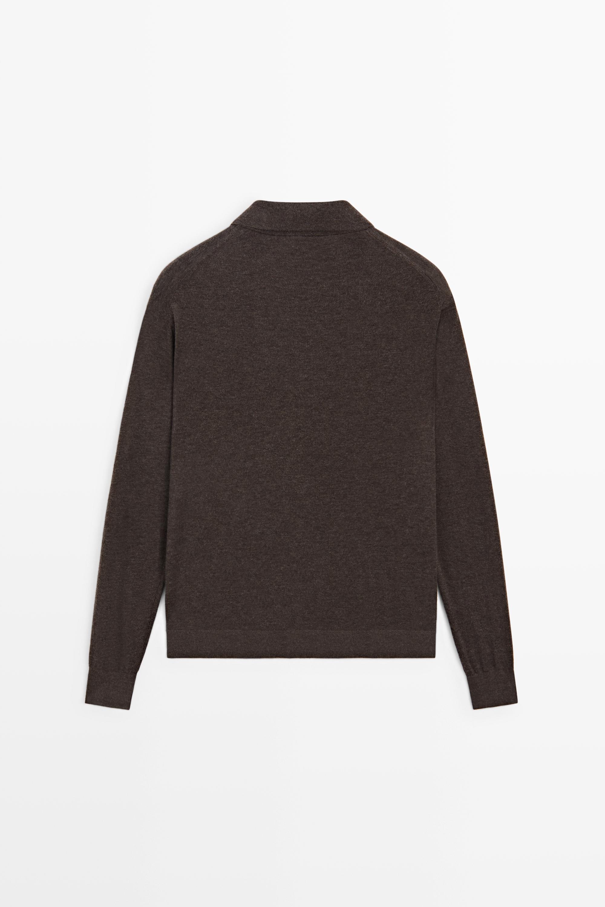 Wool blend quarter-zip knit sweater — CHOCOLATE BROWN