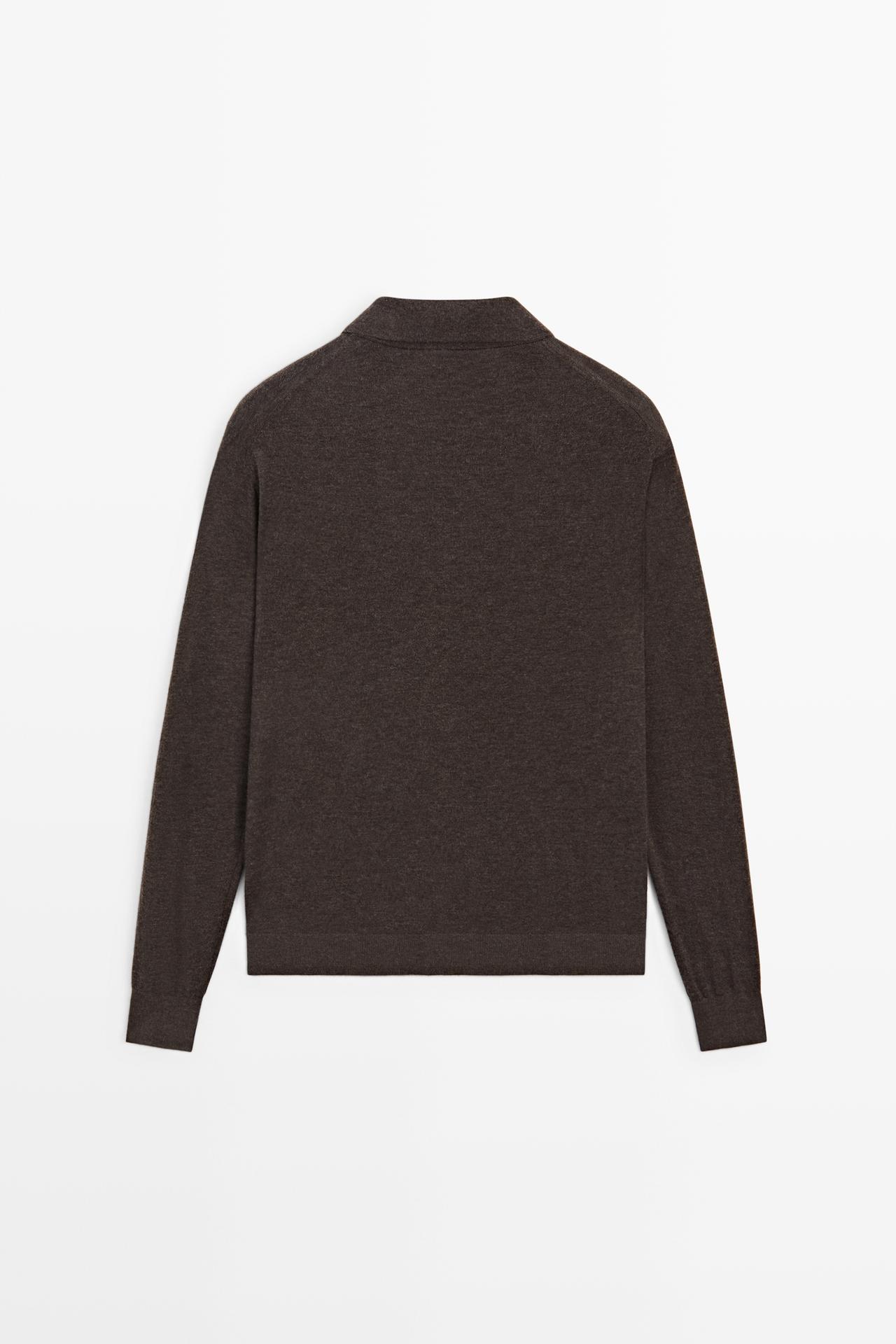 Wool blend quarter-zip knit sweater — CHOCOLATE BROWN