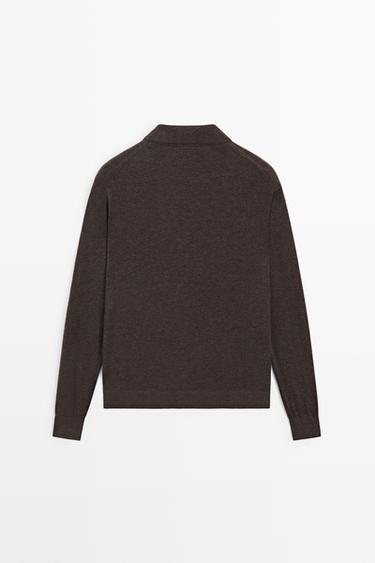 Wool blend quarter-zip knit sweater — CHOCOLATE BROWN 6