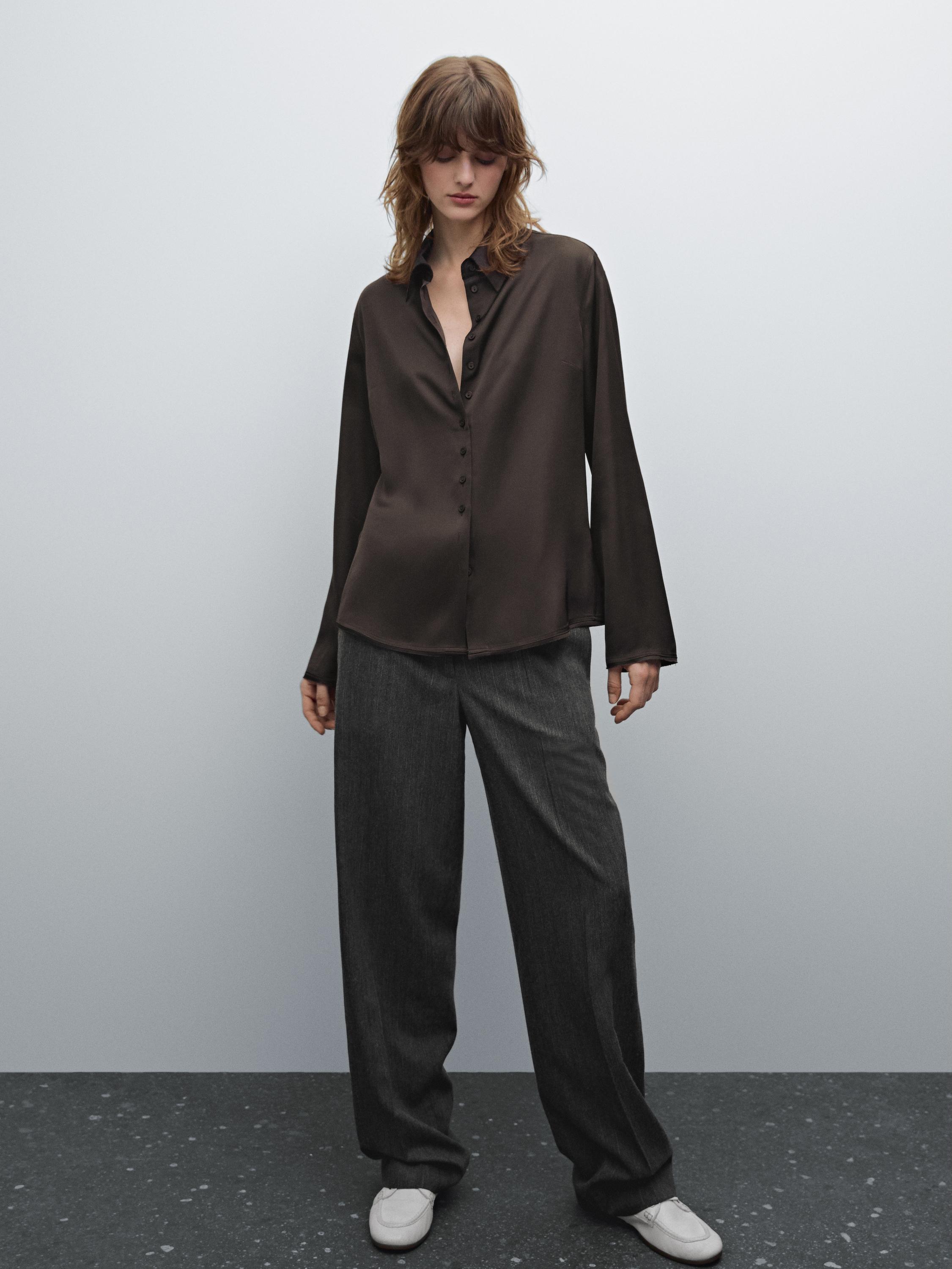 Flowing Satin Shirt With Small Buttons Brown Shirts Massimo Dutti Flowing satin shirt with small buttons brown shirts massimo dutti