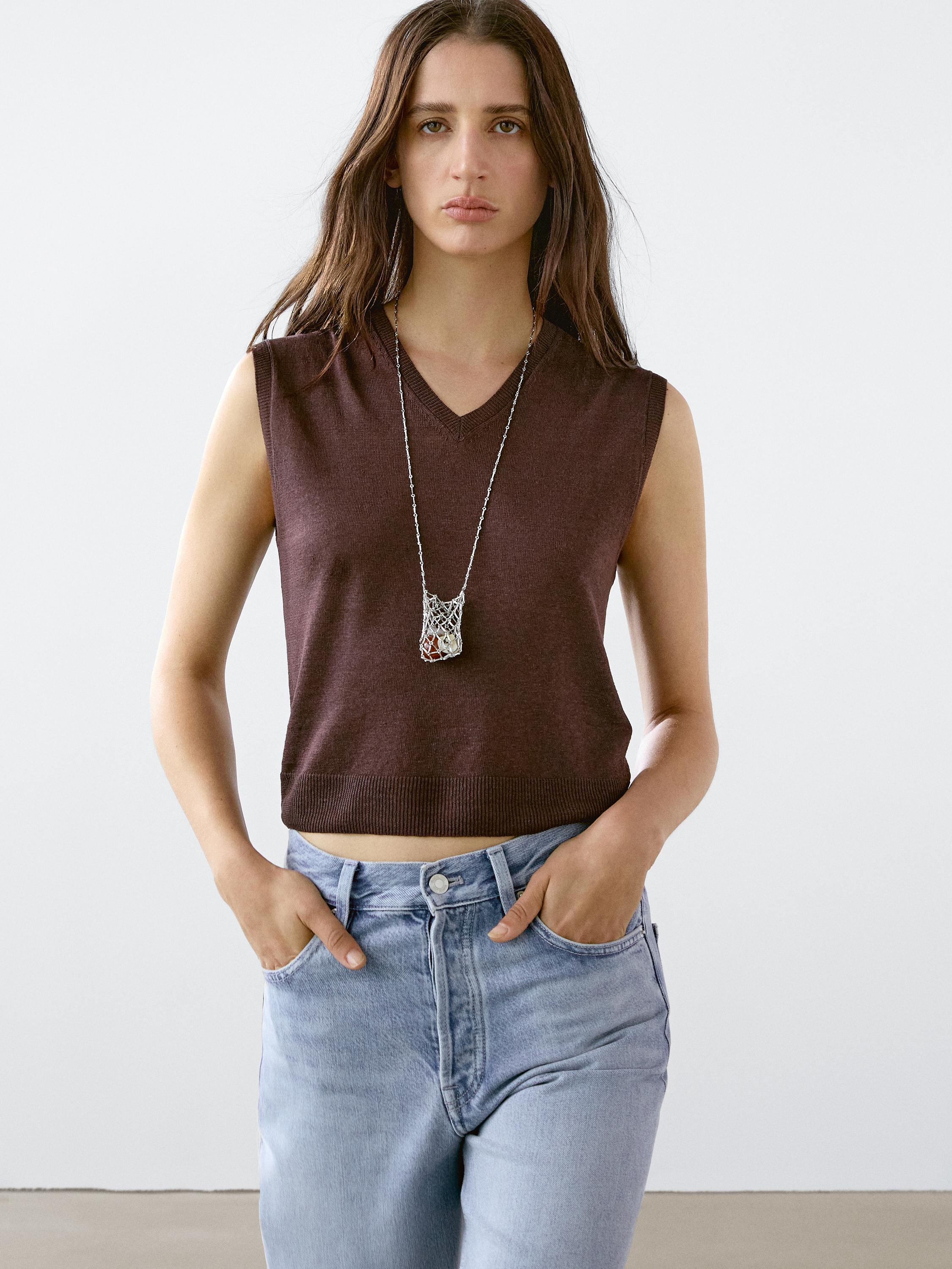 100% linen melange knit vest