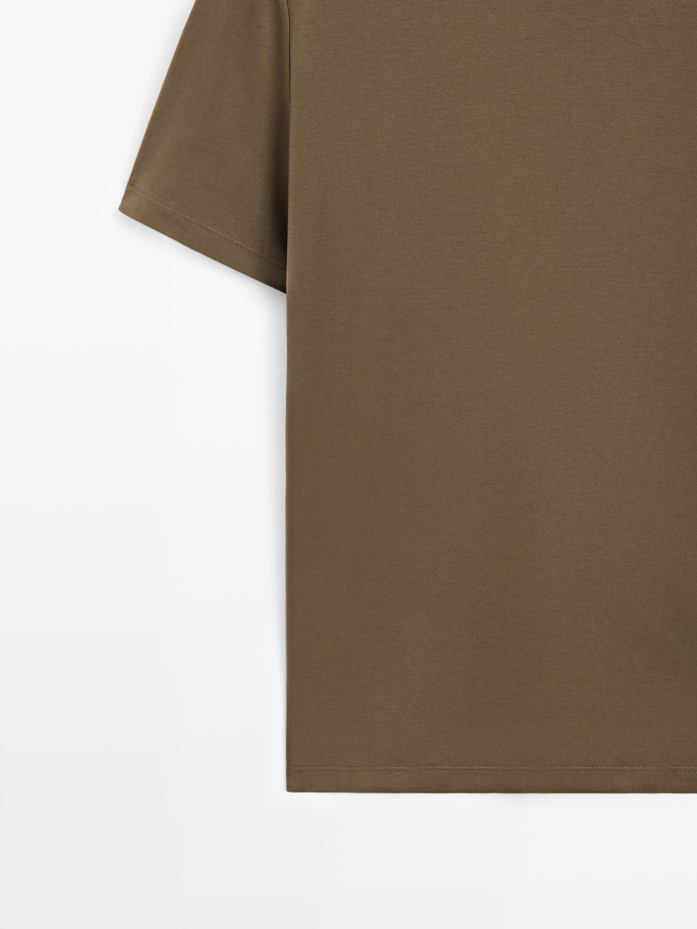 Short sleeve cotton blend T-shirt — MEDIUM KHAKI