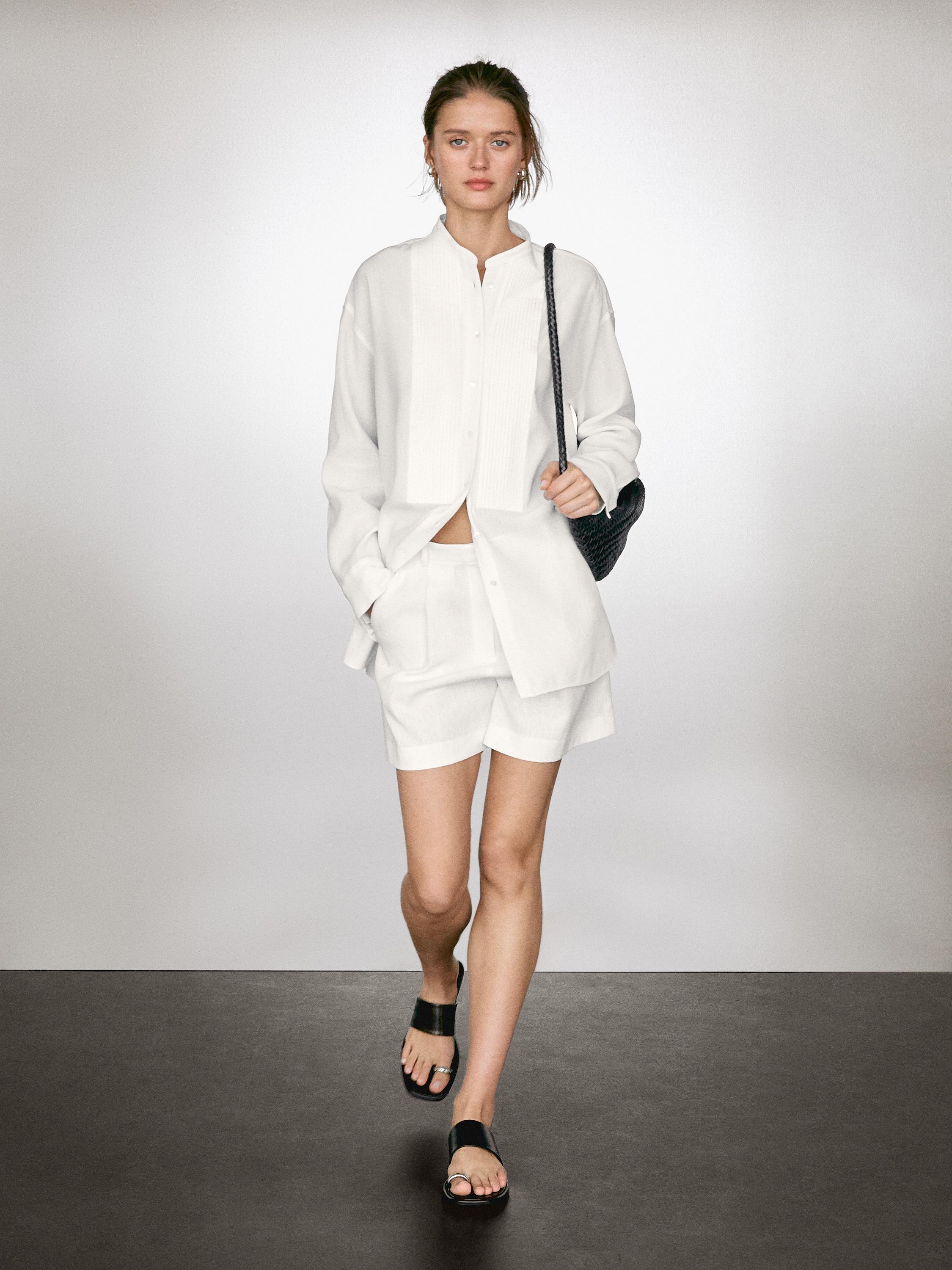 Chemisier lin à fins plis nervurés