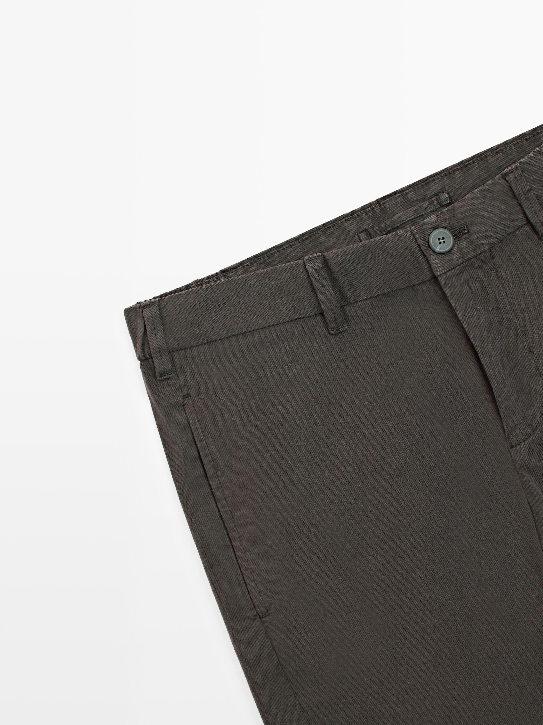 Cotton blend slim fit trousers — BROWN