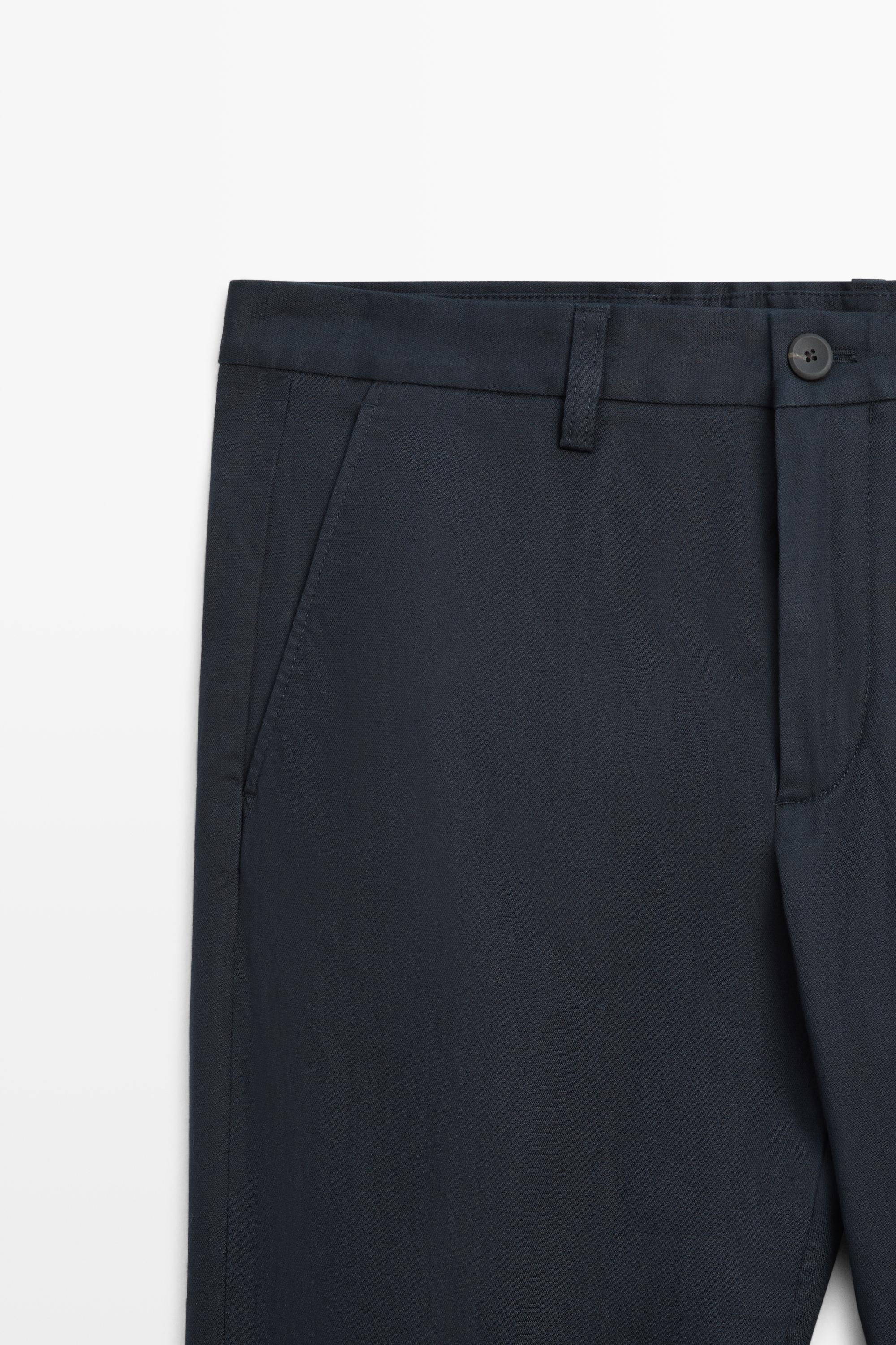 Cotton blend slim fit pants — NAVY BLUE