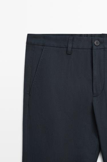 Cotton blend slim fit pants — NAVY BLUE 9