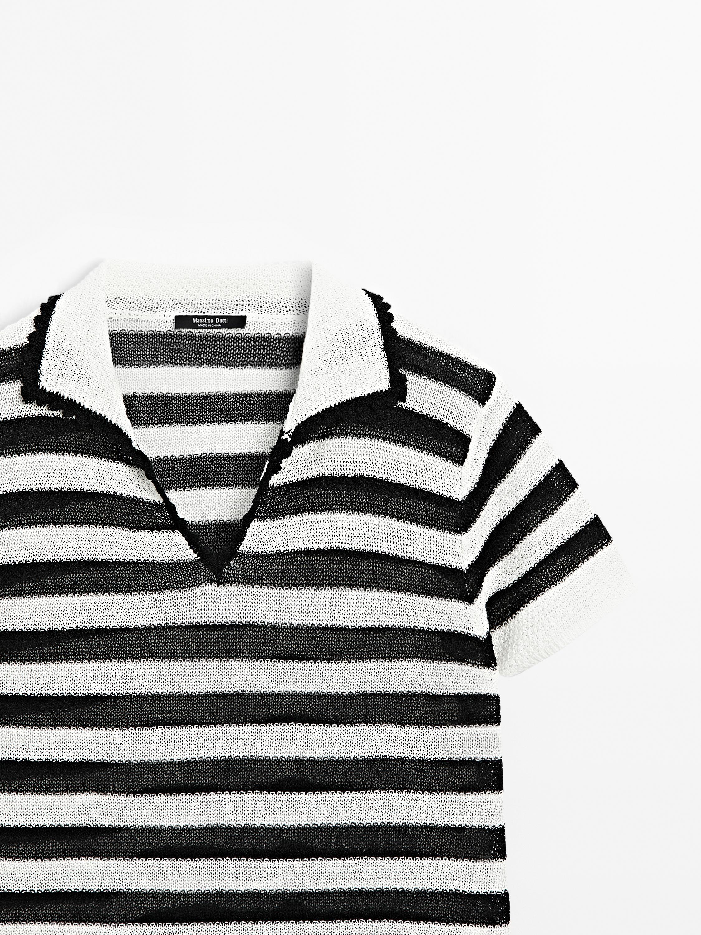 Striped cotton blend polo sweater
