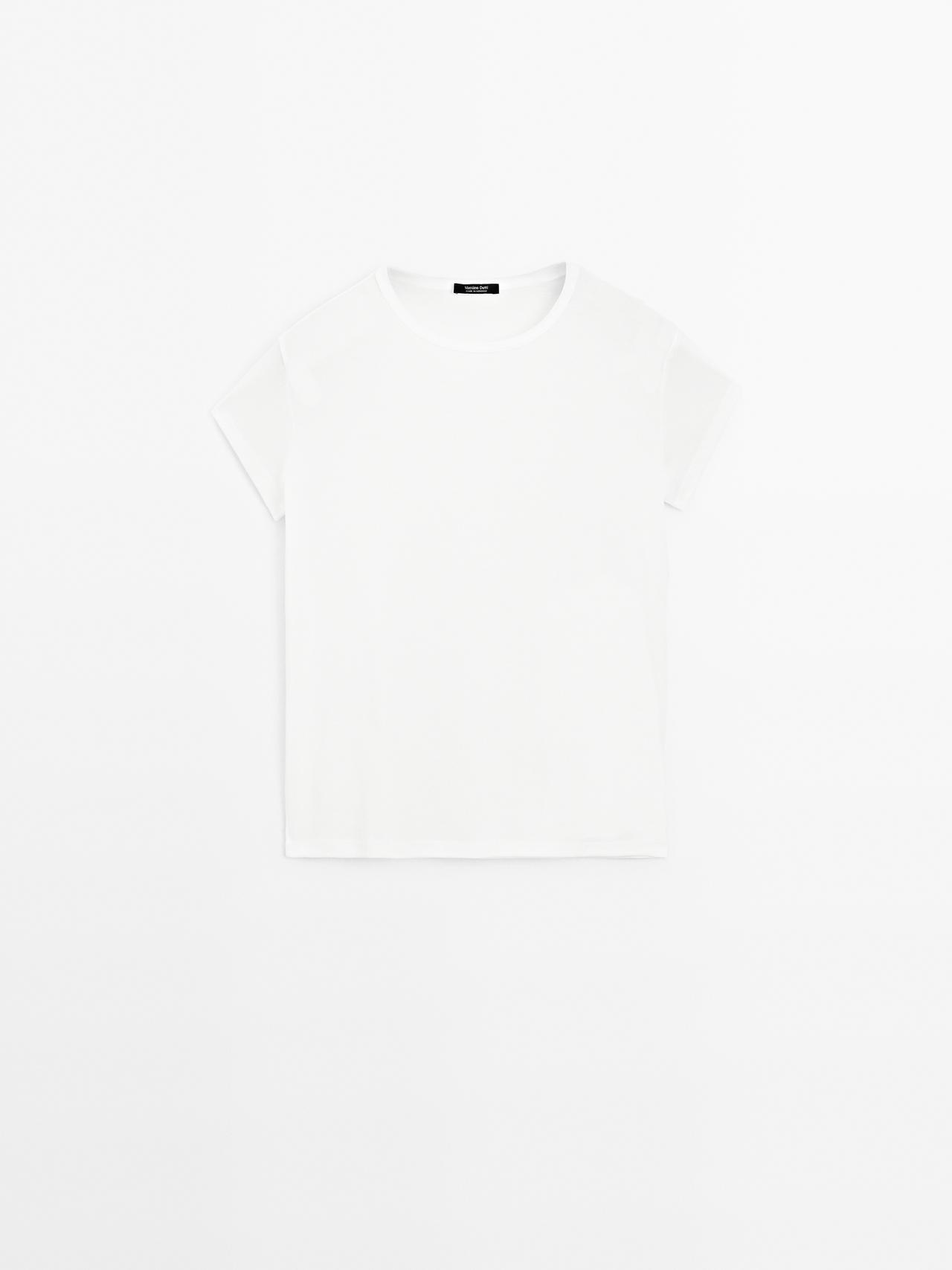 Massimo Dutti - Dame - Kortærmet T-Shirt I 100% Merceriseret Bomuld - Hvid - S