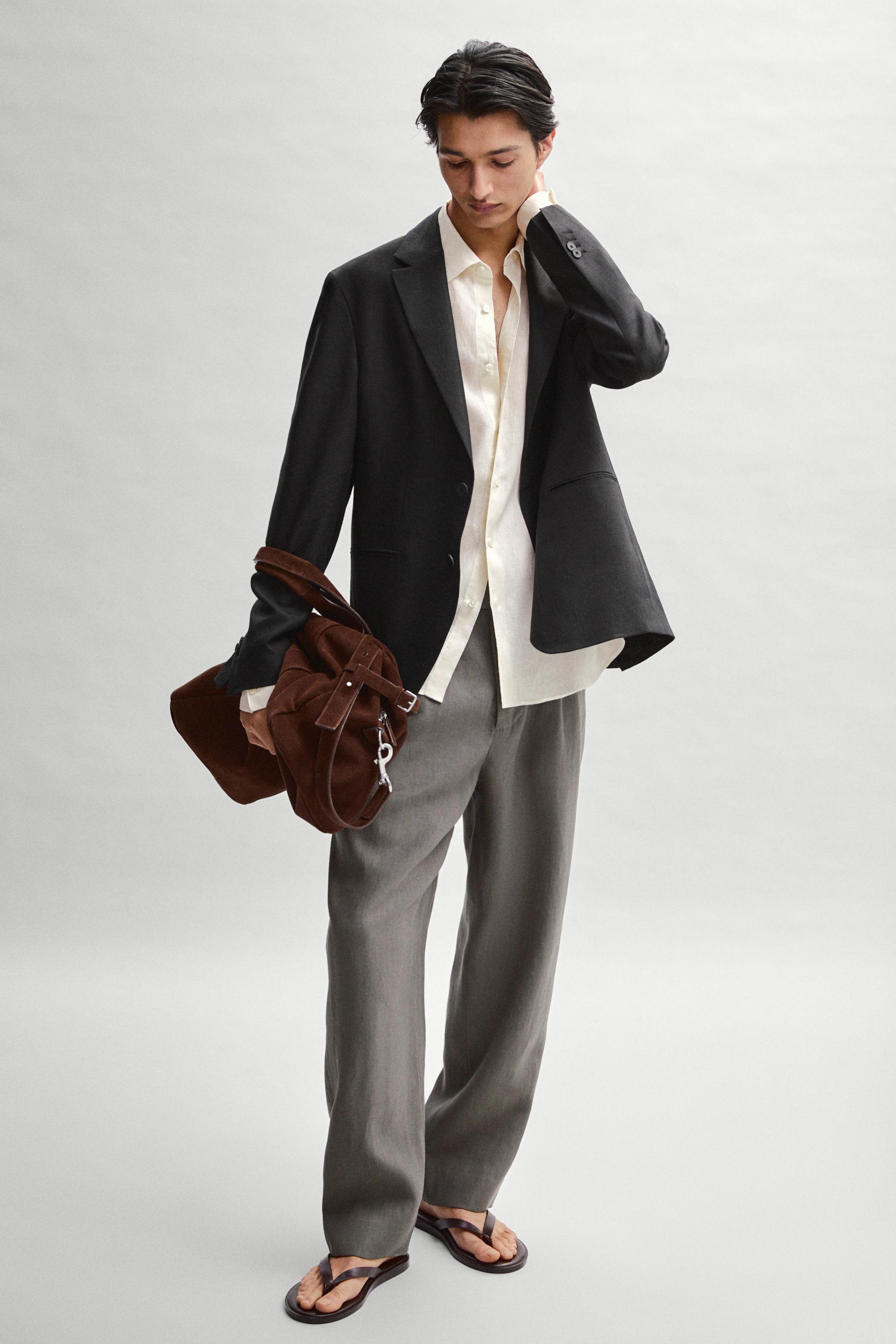 Tailored fit 100% linen suit blazer — BLACK