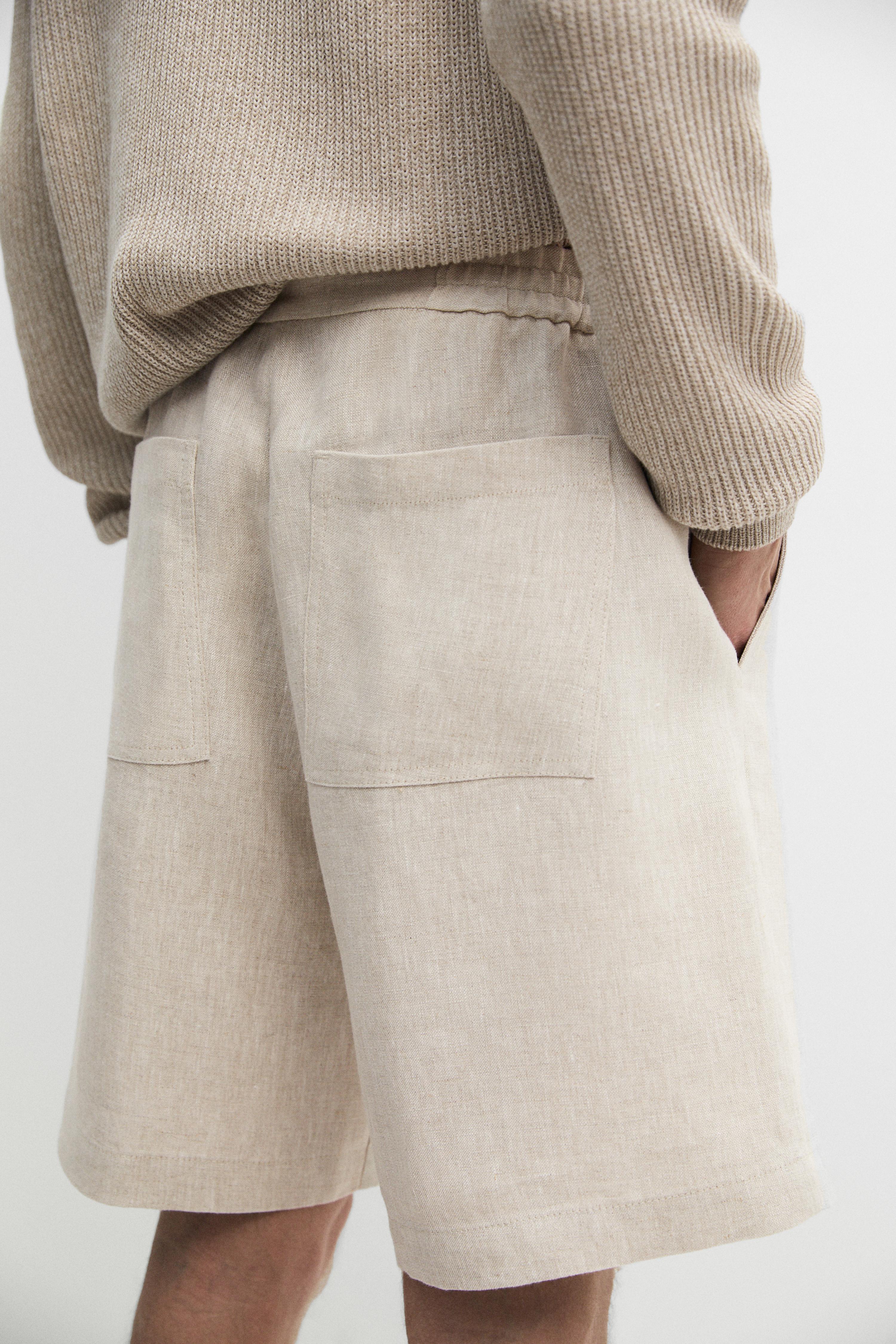 Linen Bermuda shorts with elasticated waistband — CREAM