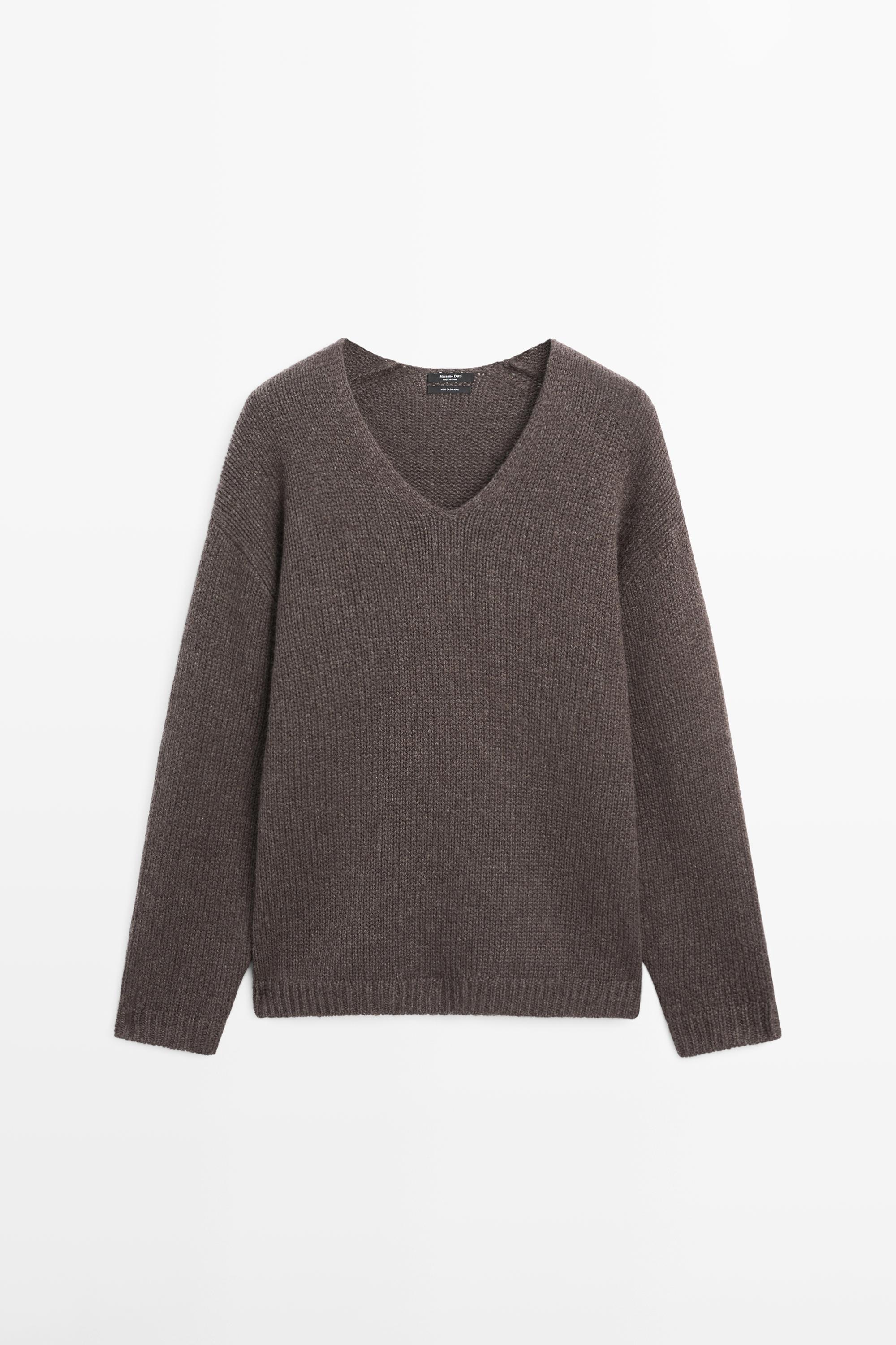 100% cashmere V-neck sweater — BROWN MARL