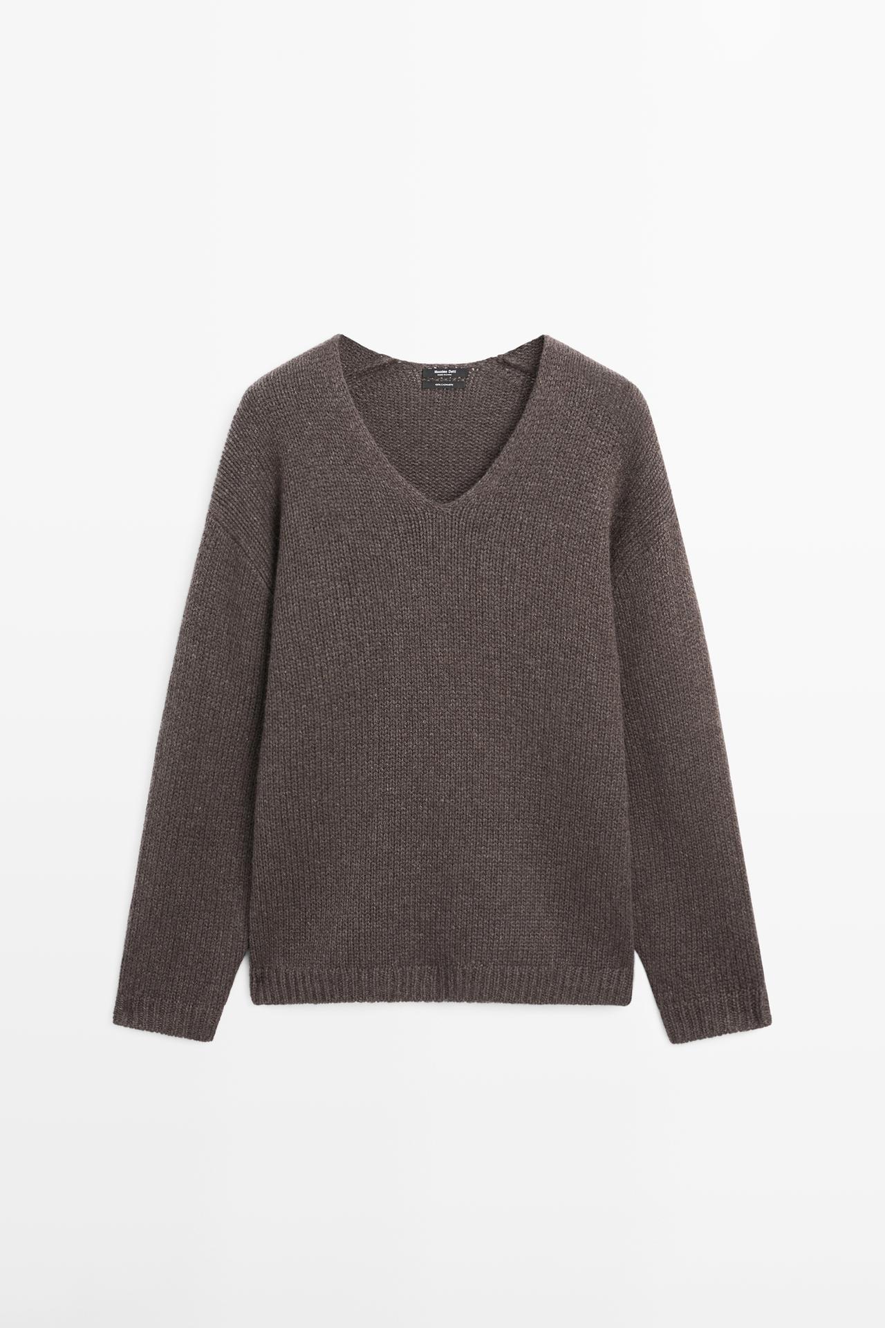 100% cashmere V-neck sweater — BROWN MARL