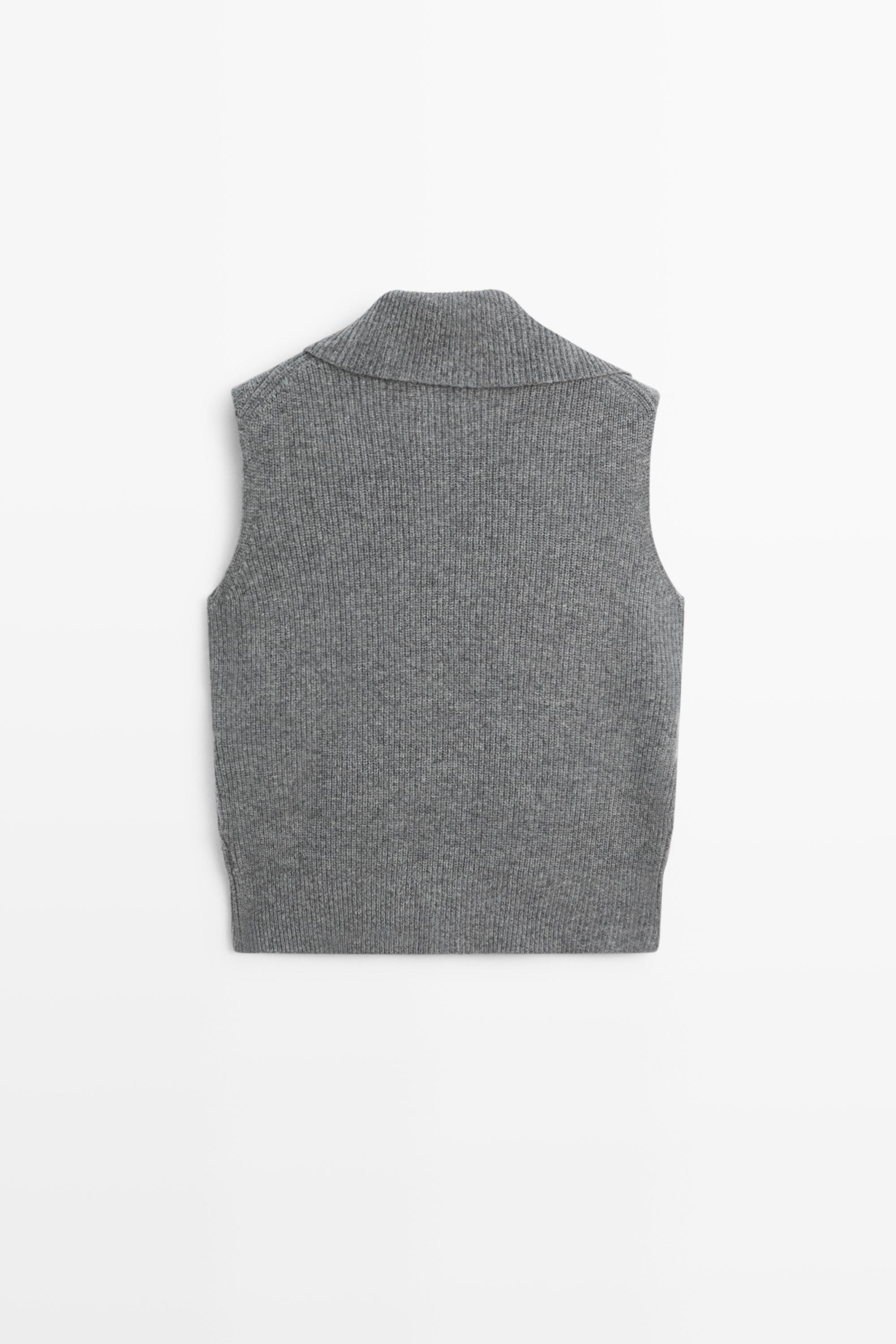 100% wool funnel neck knit vest — DARK GREY