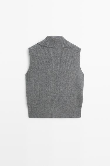 100% wool funnel neck knit vest — DARK GREY 6