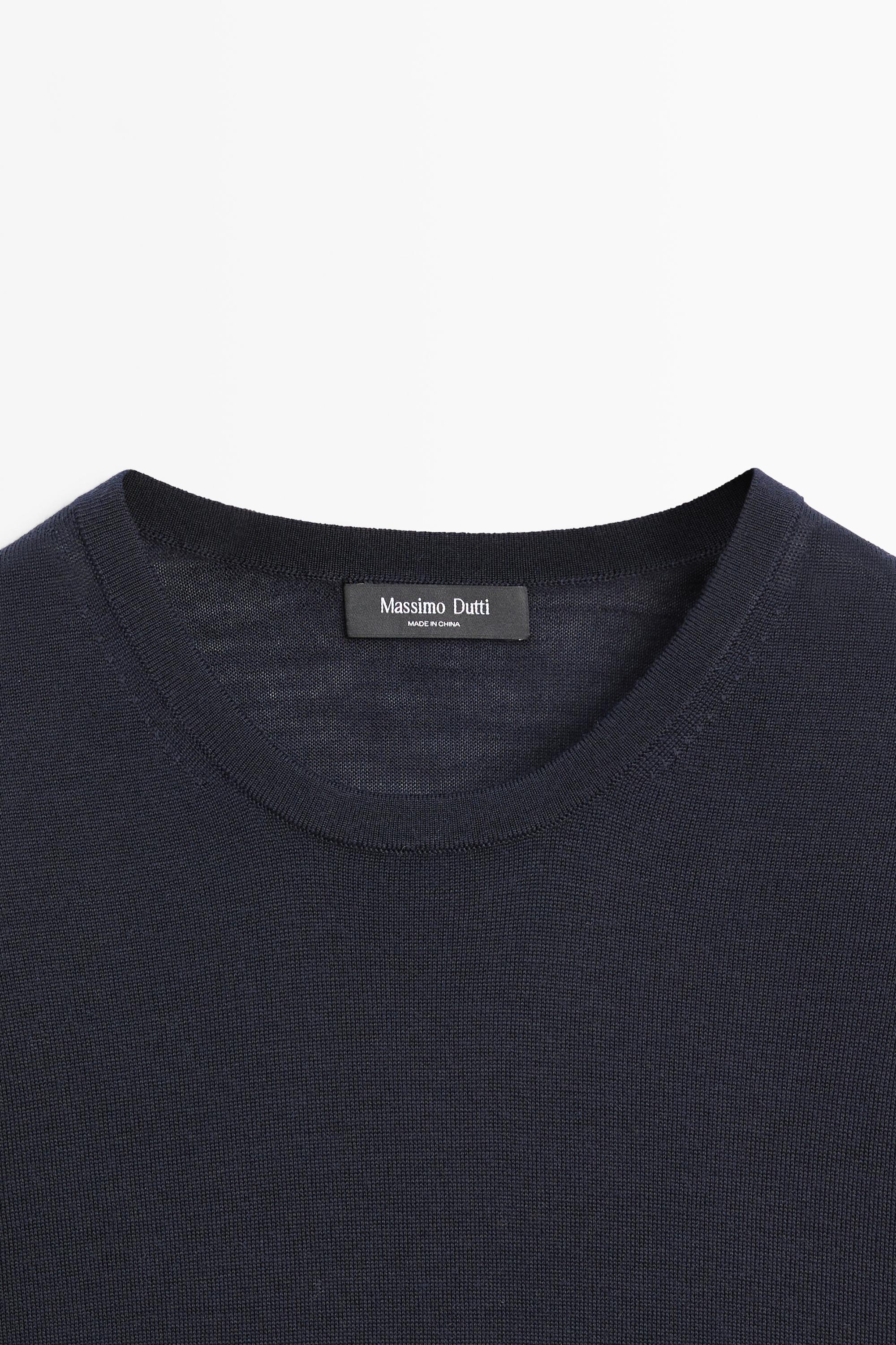 Wool-blend short-sleeve knit sweater — NAVY BLUE