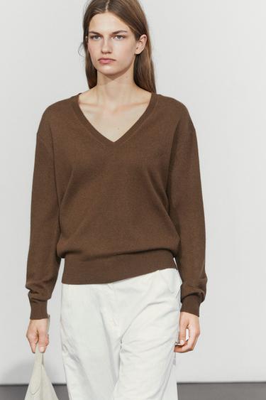 Wool blend V-neck knit sweater — TOFFEE 3